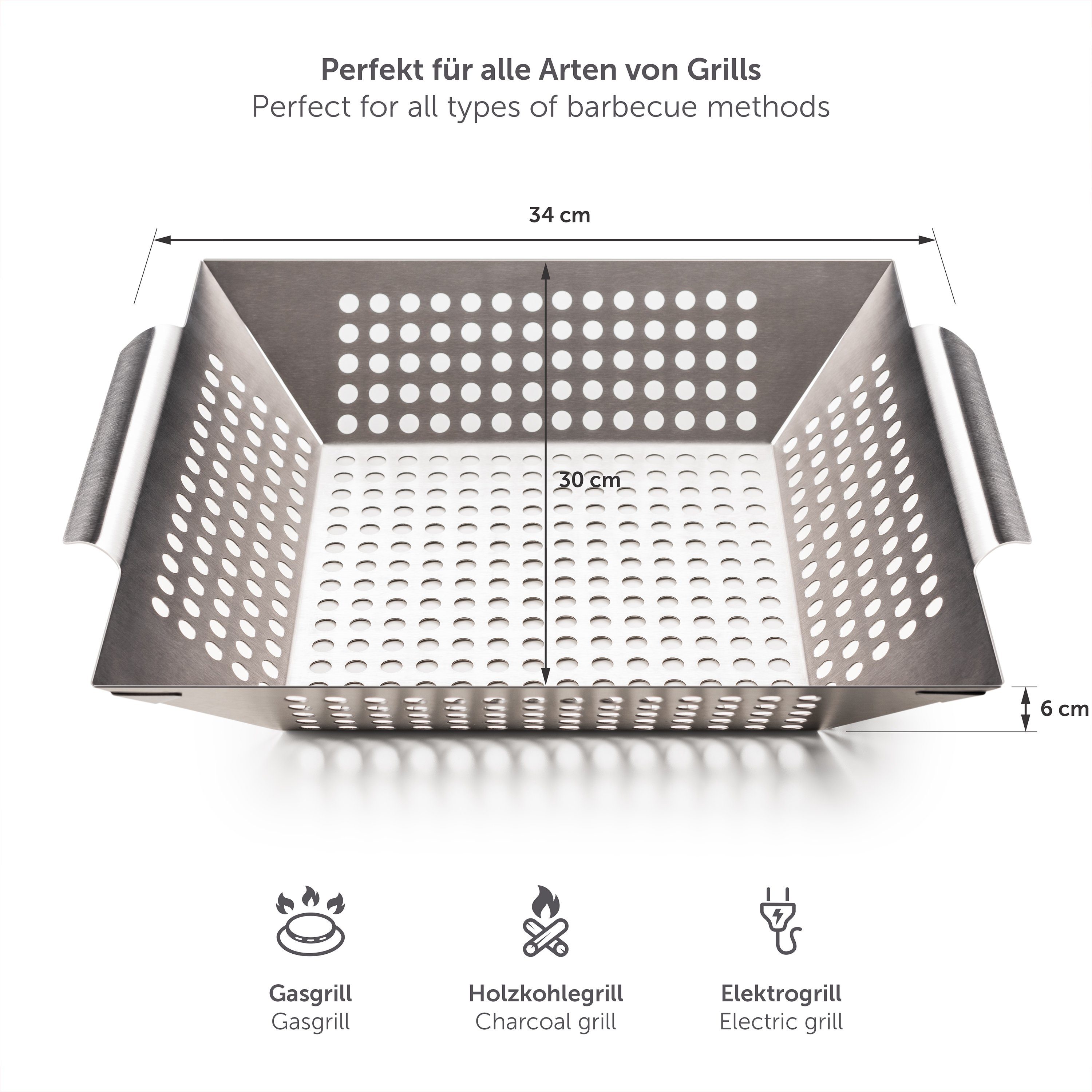 Blumtal Grillschale Grillkorb aus 100% Edelstahl, Edelstahl, (Grillzubehör, 1-St), perfekt für Grillgemüse, Grillschale geeignet für alle Grillarten