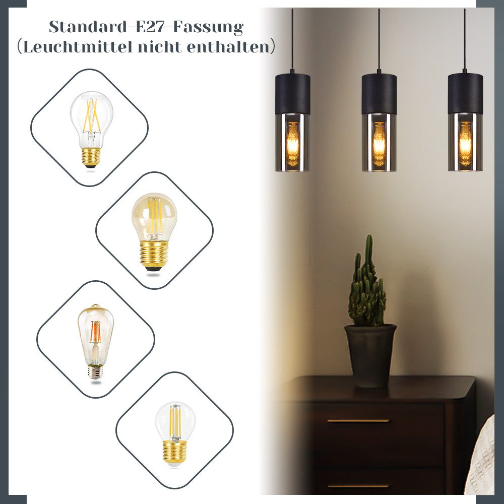 Nettlife Pendelleuchte Schwarz Esstisch E27 1/3/4 Flammig Glasschirm Hängel günstig online kaufen