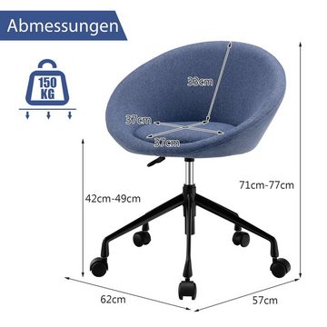 COSTWAY Polsterstuhl, Drehsessel auf Rollen, höhenverstellbar 71-77cm, 150 kg