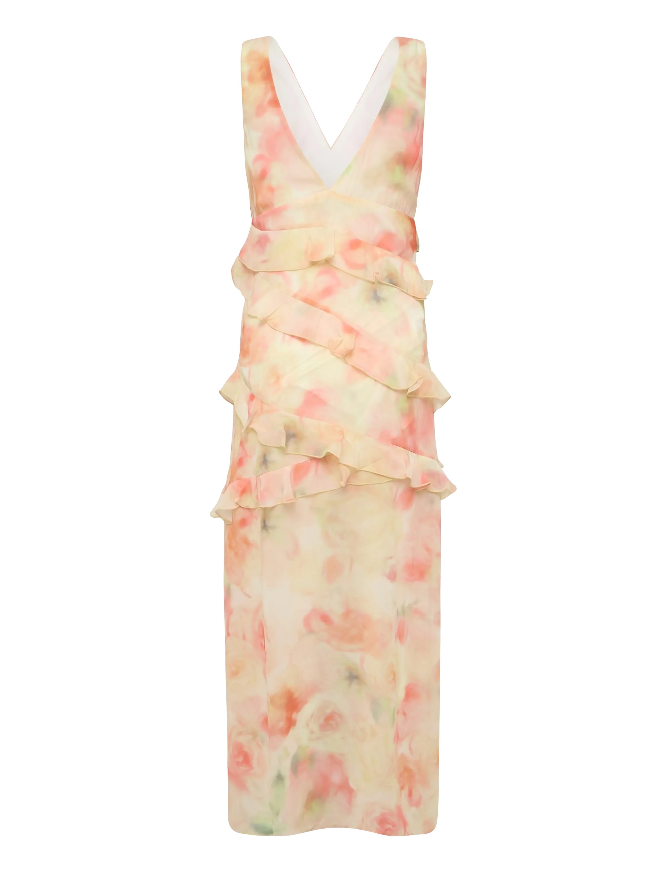 Gina Tricot Maxikleid Frill maxi dress - Volantkleid Damen Maxikleid Blumenprint Sommer