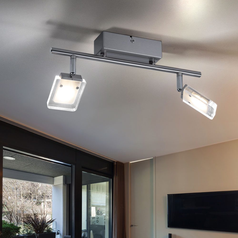 WOFI LED Deckenleuchte, LED-Leuchtmittel fest verbaut, Warmweiß, LED Decken Leuchte Wohnraum Strahler silber 2-flg schwenkbar IP20 WOFI