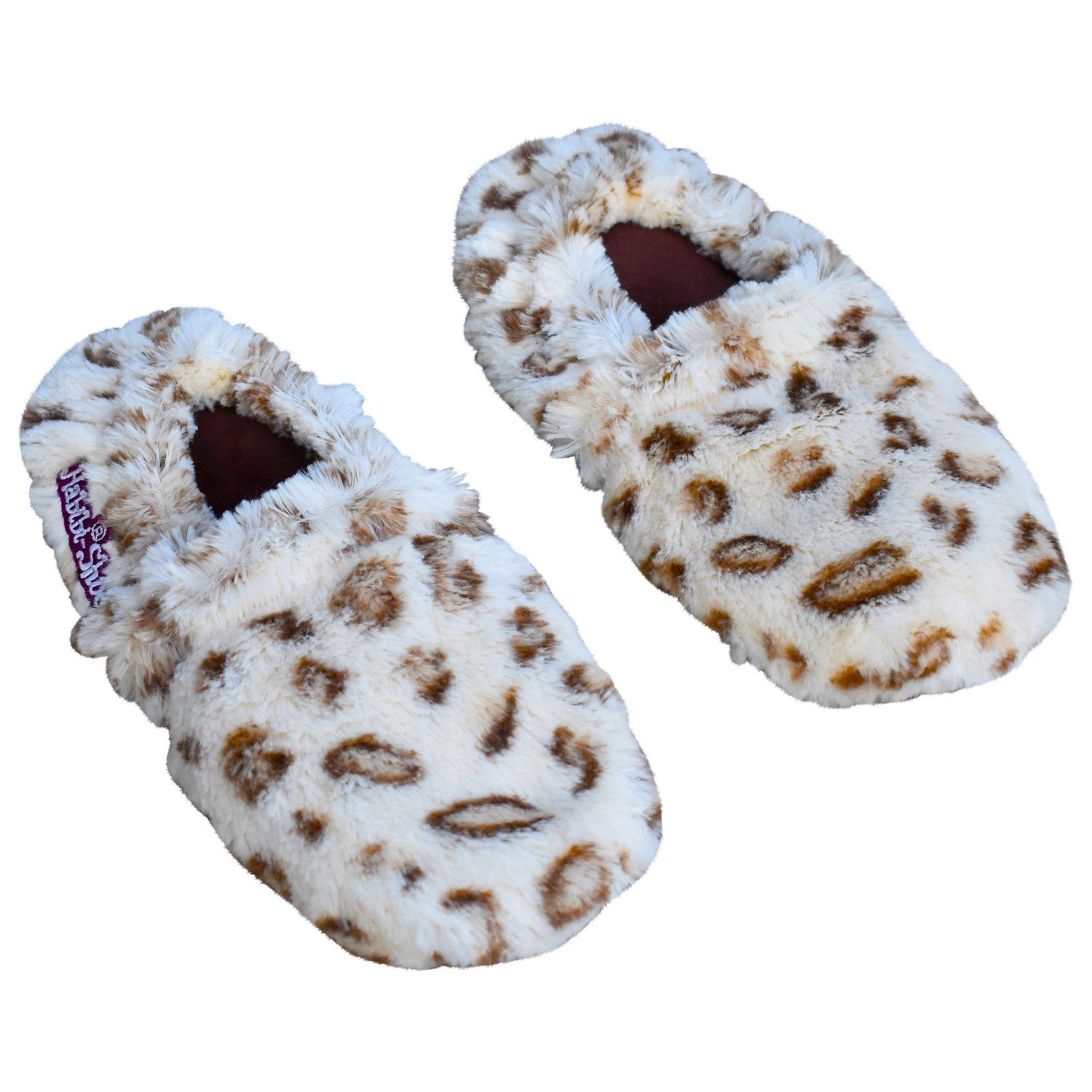 Habibi Plush Wärmekissen Wärmeschuhe, Slipper creme braun gefleckt Größe M für Mikrowelle/Ofen, (Wärmeschuhe)