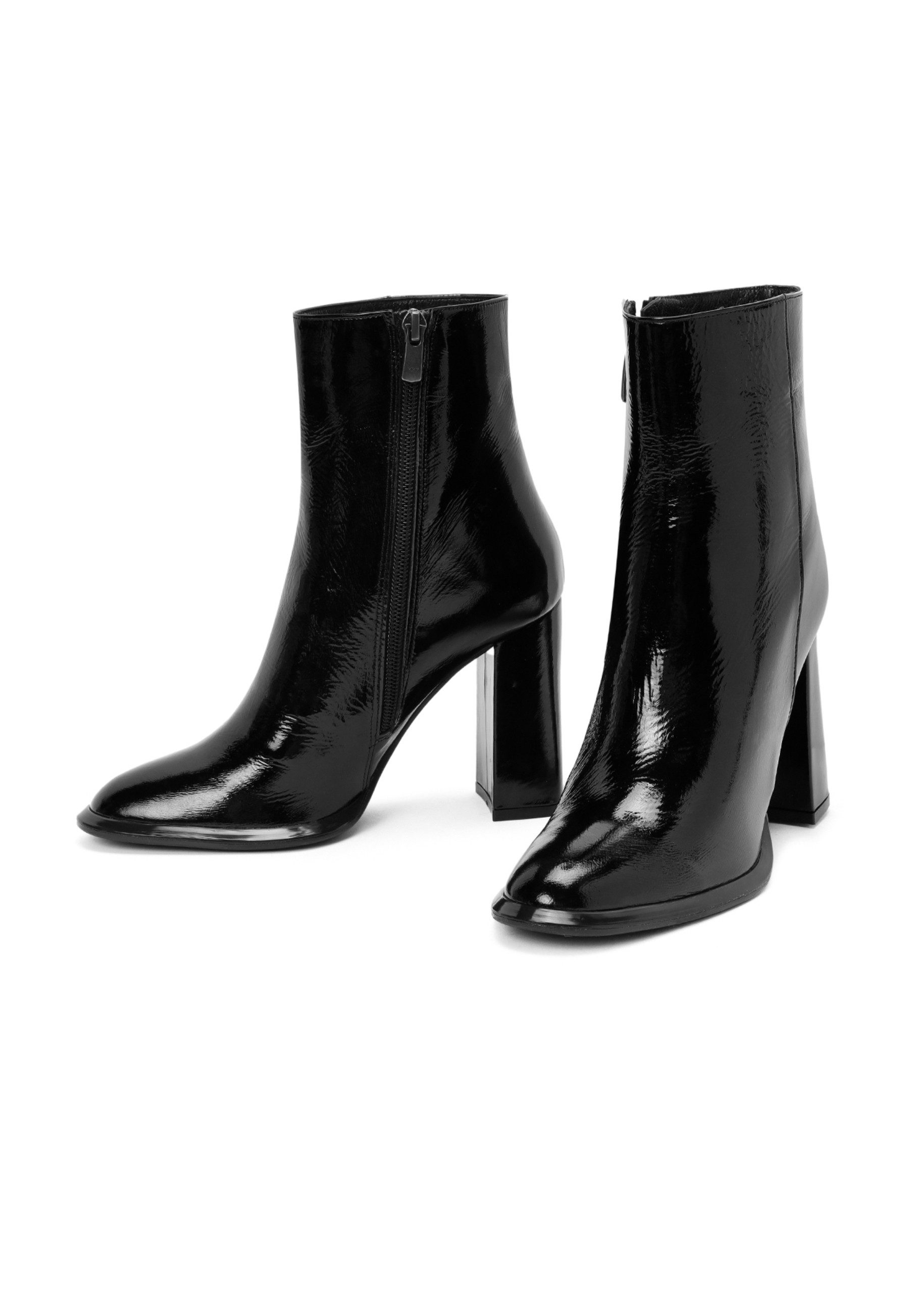 Derimod Absatz-Stiefeletten aus Lackleder Ankleboots Reißverschluss, Textilfutter, TPU Sohle, Absatz 8 cm