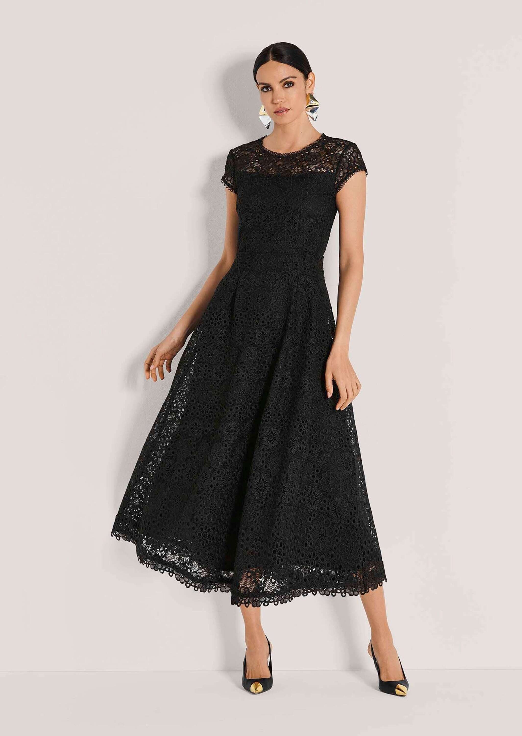 MADELEINE Maxikleid Romantisches Festtagskleid mit Spitzenborte Ärmelloses Spitzenkleid mit schwingendem Rock und Rundhals