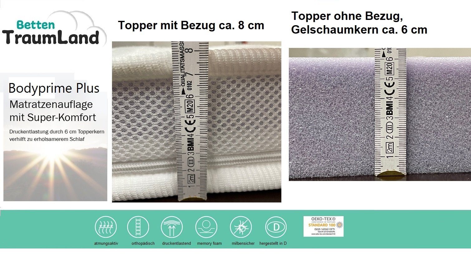 Betten Traumland, Topper Bodyprime Plus Gel-Schaum Topper Matratzenauflage günstig online kaufen