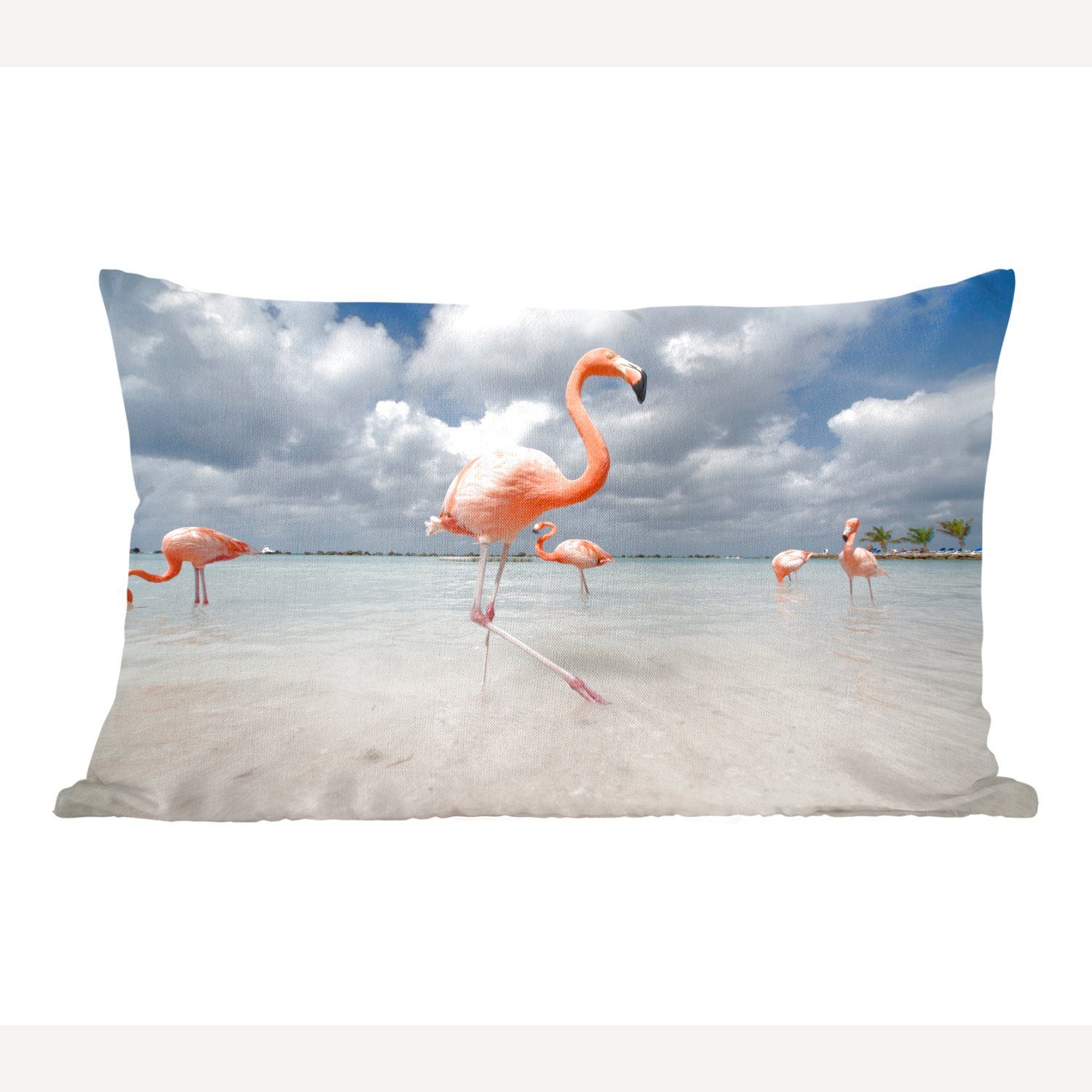 in Dekoration, auf Flamingos MuchoWow einer Füllung, mit Wohzimmer Dekokissen Schlafzimmer Insel Zierkissen, Aruba, Dekokissen