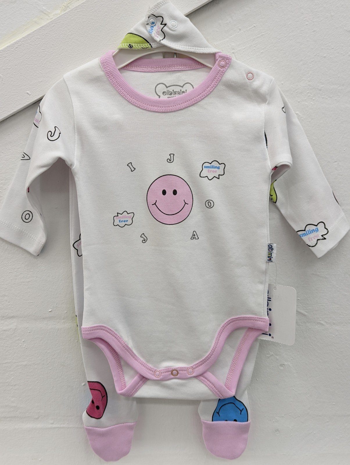 albimini Kinderanzug Baby Anzug 3-teilig Hose-Body/Overall-Tuch Pink