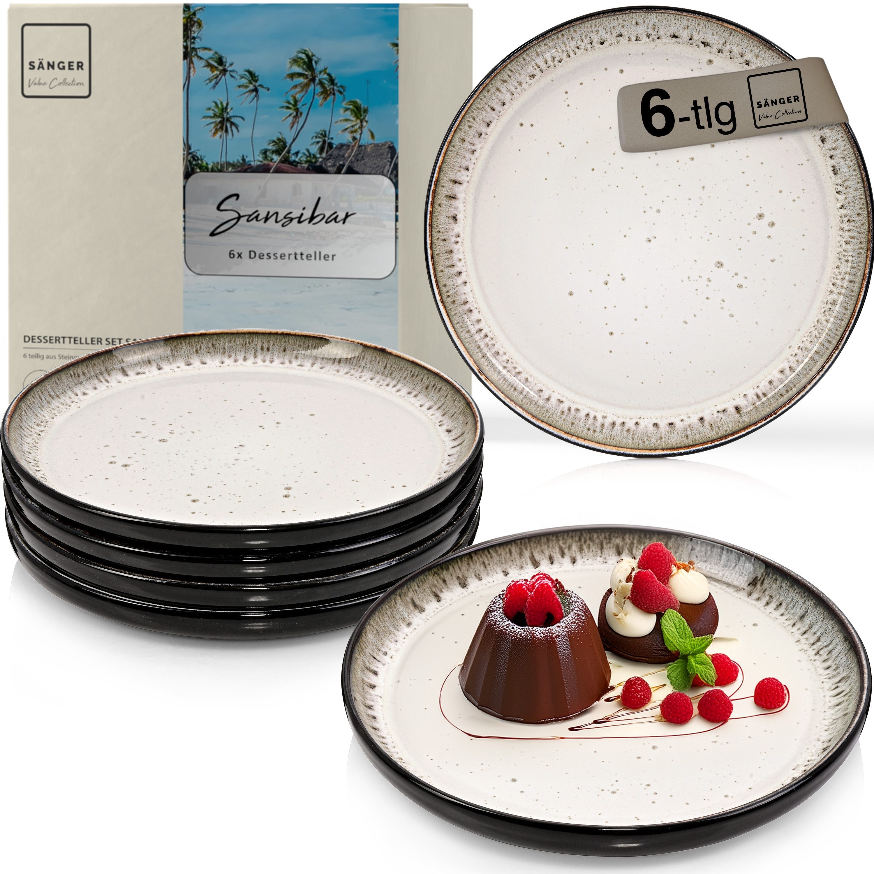 SÄNGER Teller Set Sansibar, (6 St), Dessertteller Set, 6 Personen, Steingut, Handmade, VALUE COLLECTION