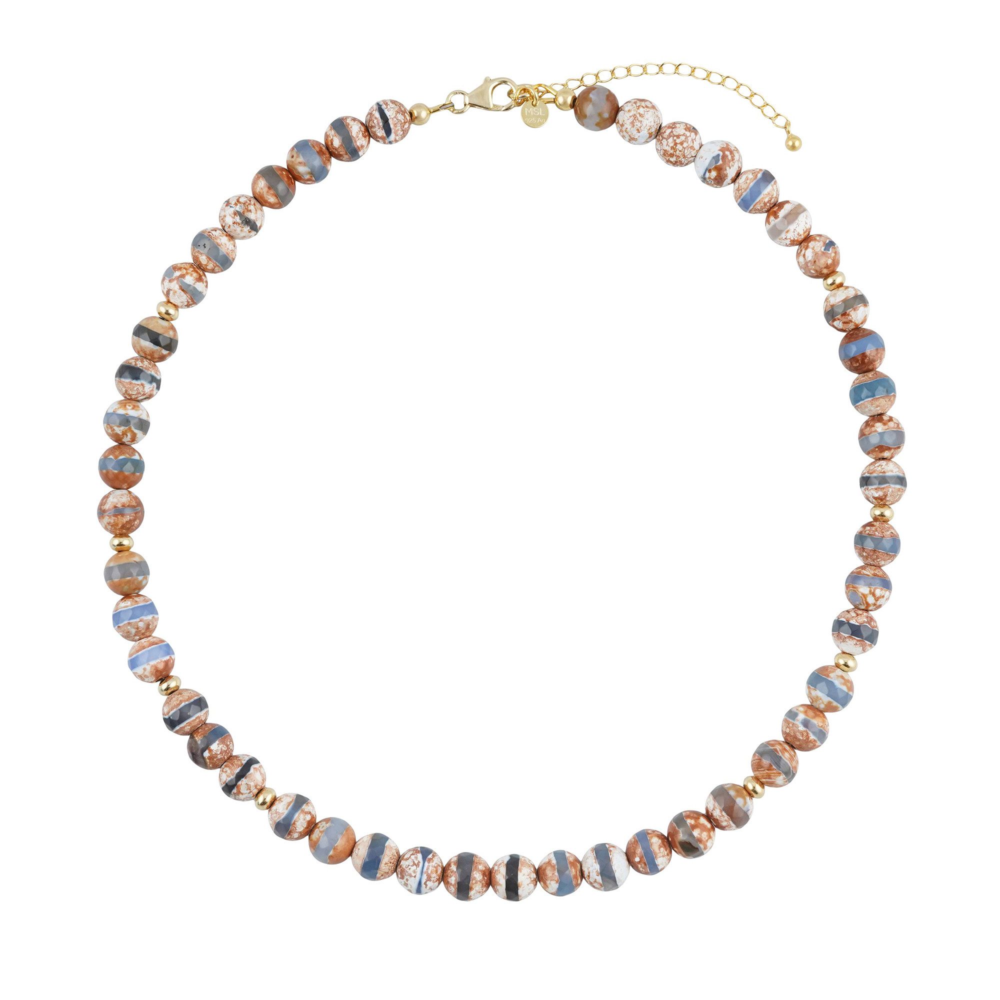 Cavill Silberkette Mongolischer Achat Kette 16,3 ct, vergoldetes 925er Silber (1-tlg)