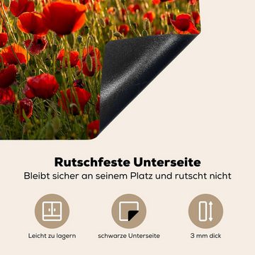 MuchoWow Herdblende-/Abdeckplatte Sonnenuntergang - Mohnblumen - Rot - Blumen - Feld - Natur, Vinyl, (1 tlg), 57x51 cm, Induktionsschutz, Induktionskochfeld, Ceranfeldabdeckung