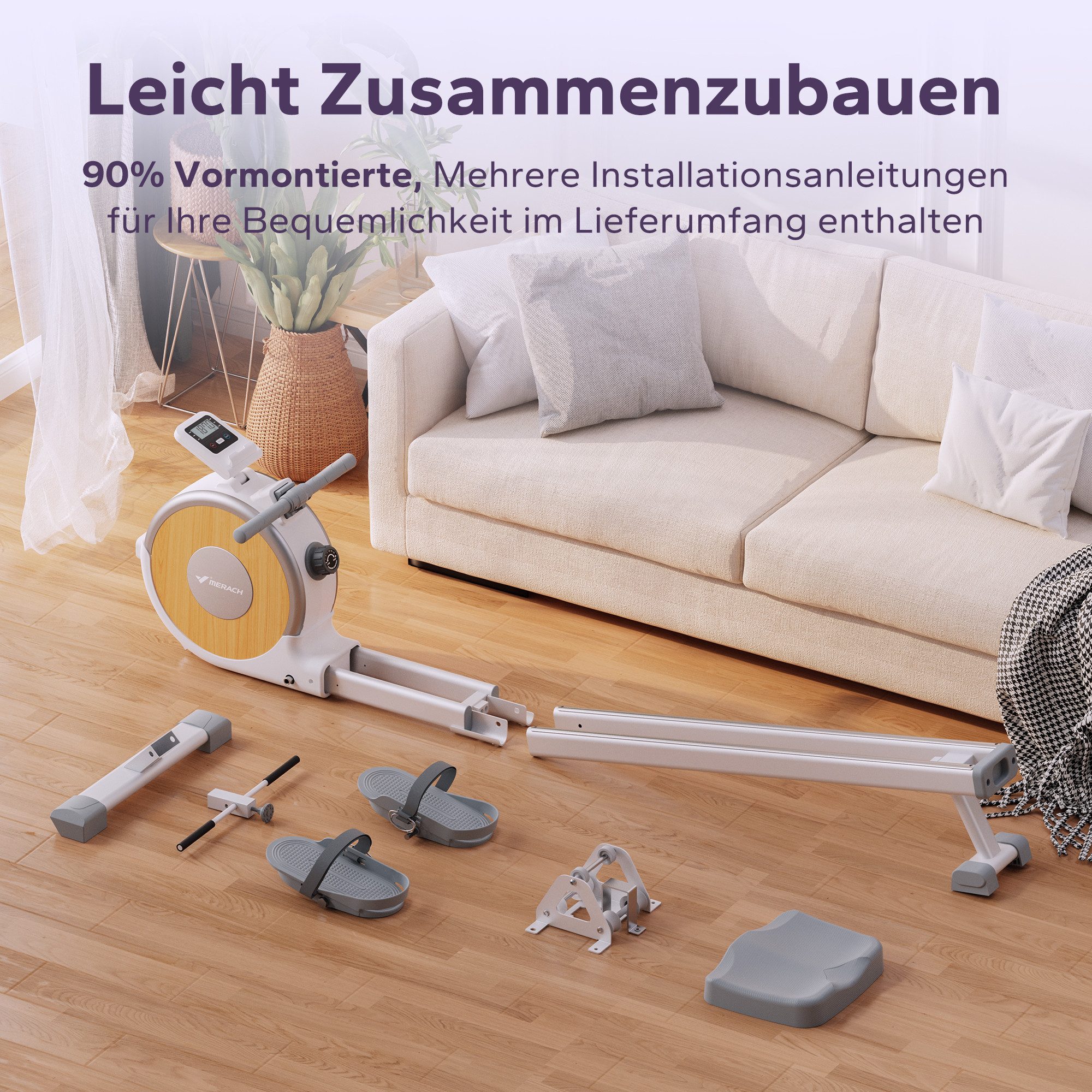 MERACH Rudergerät Magnetisches Bluetooth Rudergeräte mit 16 Widerstandsstufen, 16 Widerstandsstufen, Doppel-Slide-Rails