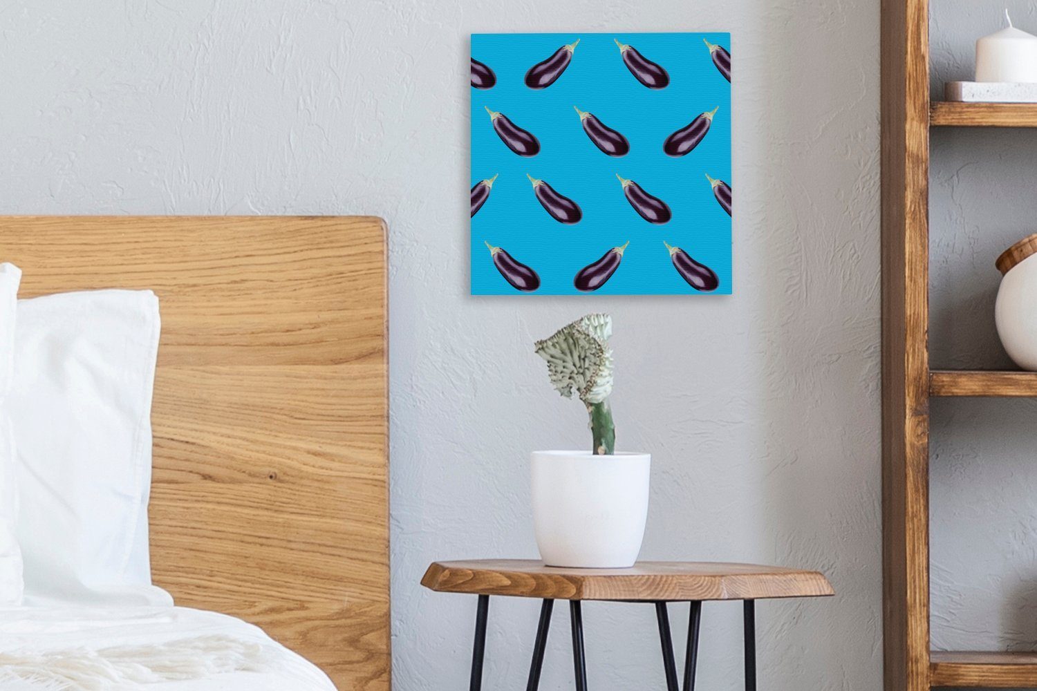 Aubergine Blau, Schlafzimmer (1 St), Bilder - - - Leinwand Gemüse Muster Wohnzimmer Leinwandbild OneMillionCanvasses® für
