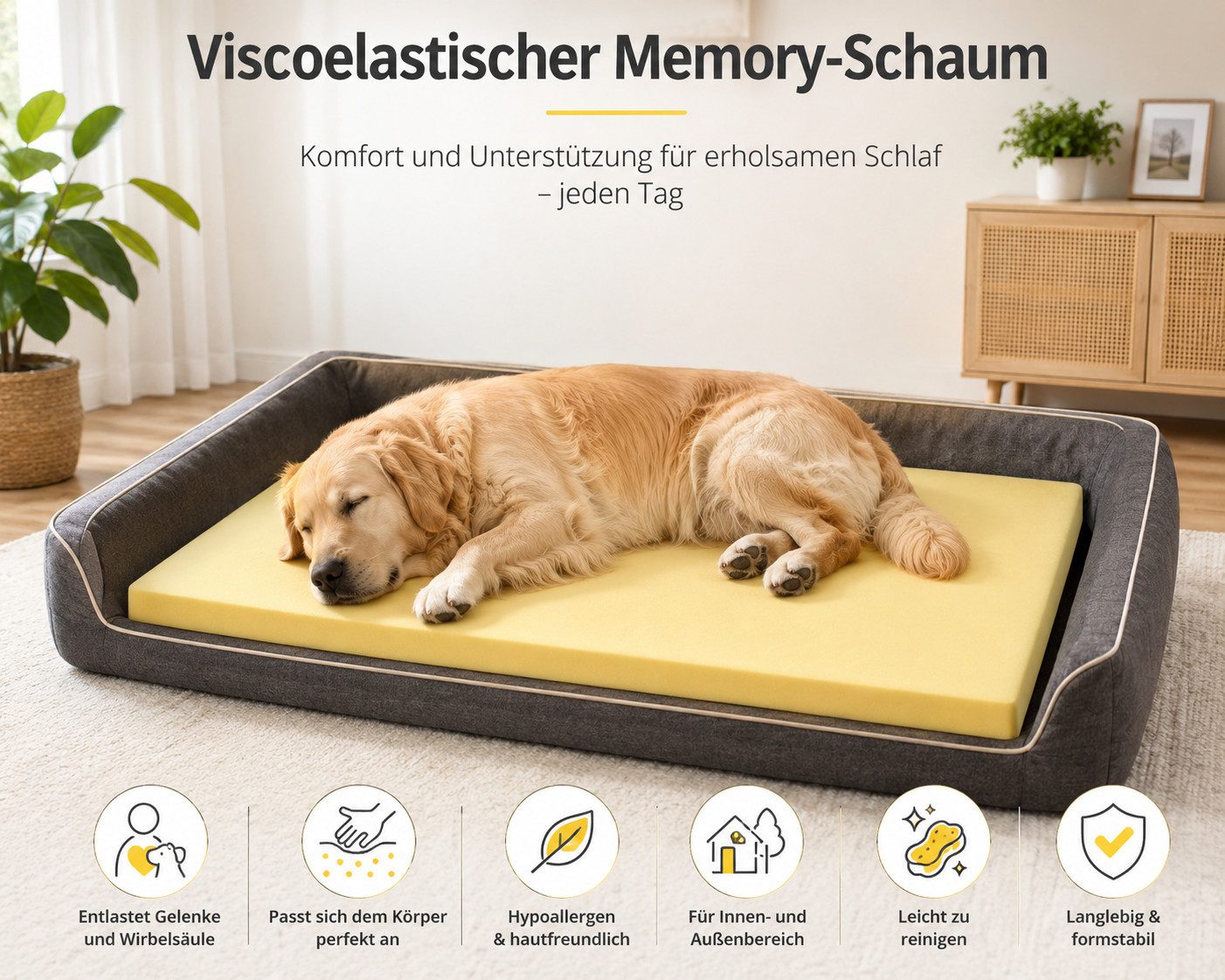 Best for Pets Hundematte Orthopädisches Hundebett – Memory Foam & Waschbar, 100% Polyester, Orthopädisch; Memory Foam; 3-Schicht-System;
