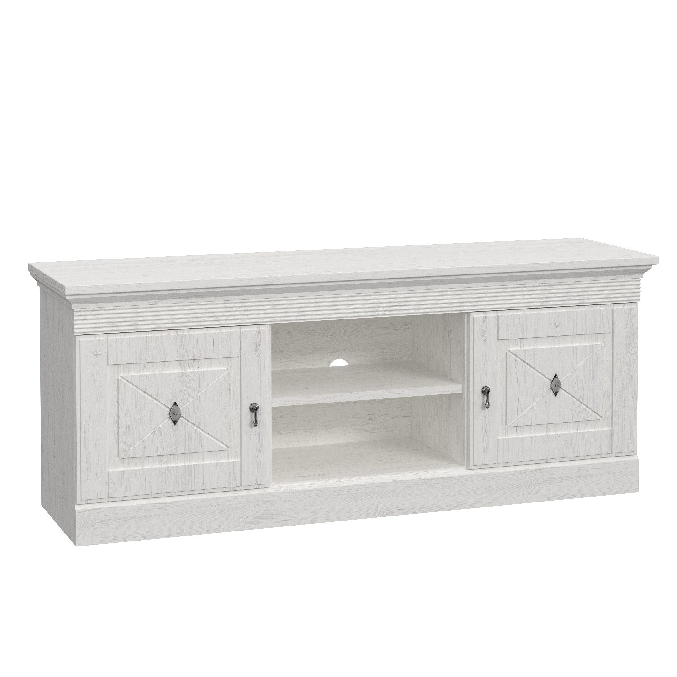 Newroom Lowboard Pinie Weiß 161 cm, TV Lowboard Pinie Weiß Landhaus Modern TV Schrank Fernsehtisch