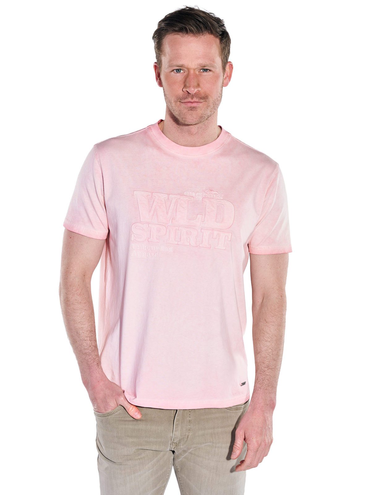 Engbers T-Shirt Herren Rundhals-T-Shirt mit Stickerei, Rosa