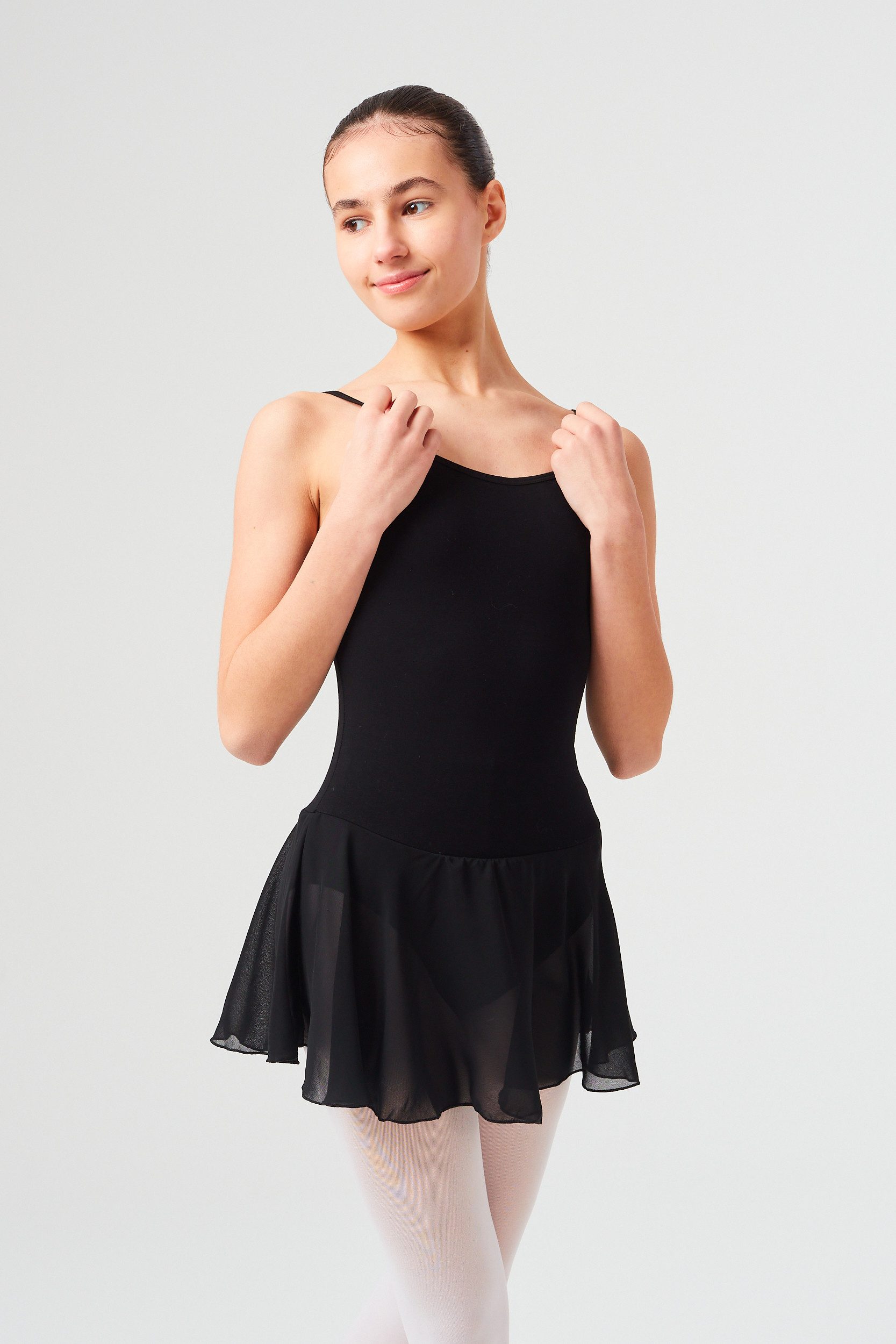 tanzmuster Chiffonkleid Ballettkleid Maggie mit Spaghettiträgern Mädchen Ballettbody mit Chiffon Röckchen