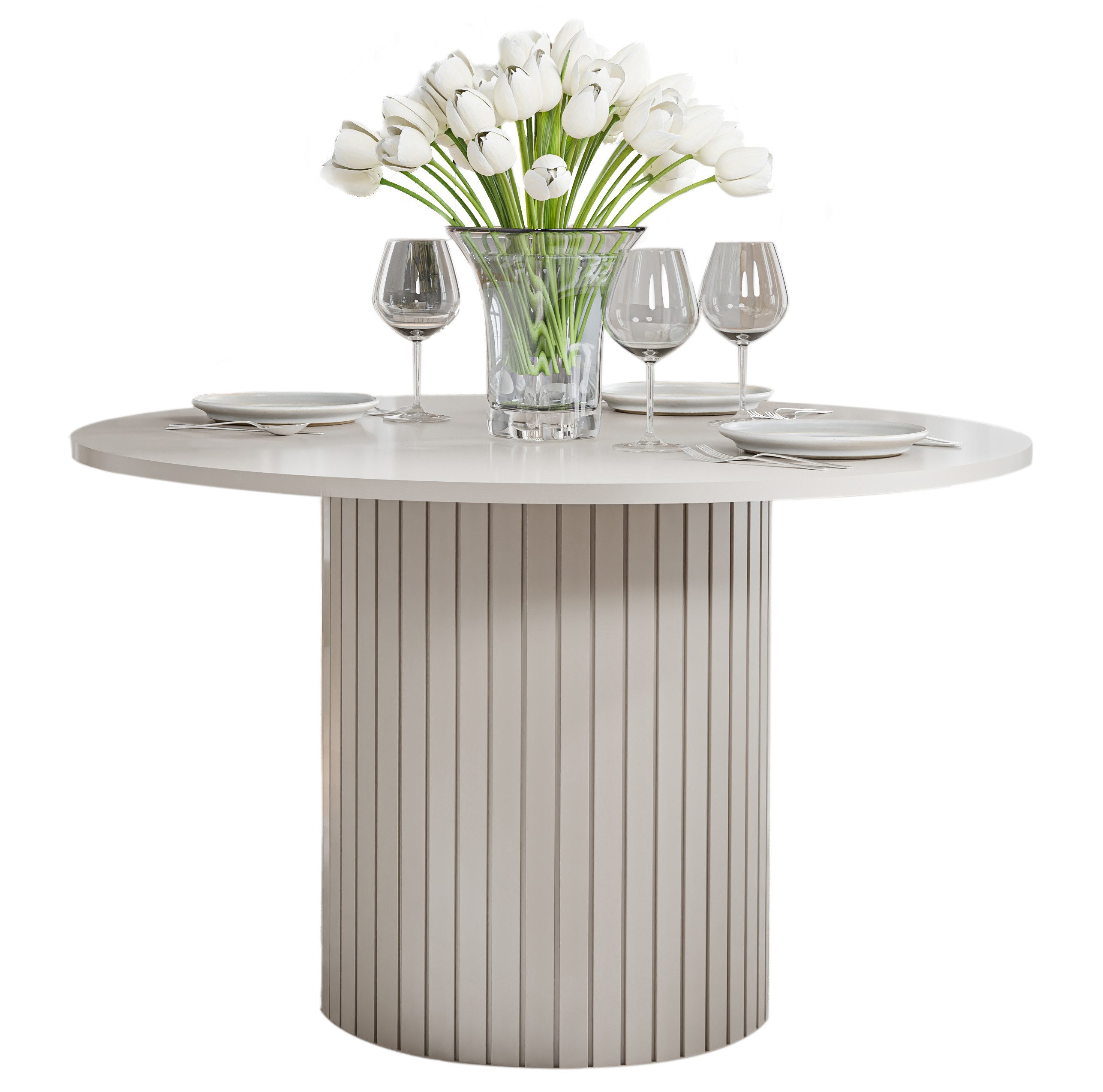 Compleo Esstisch Ø: 120 cm. MODERNO Säulengestell mit Rillenstruktur, Geste günstig online kaufen