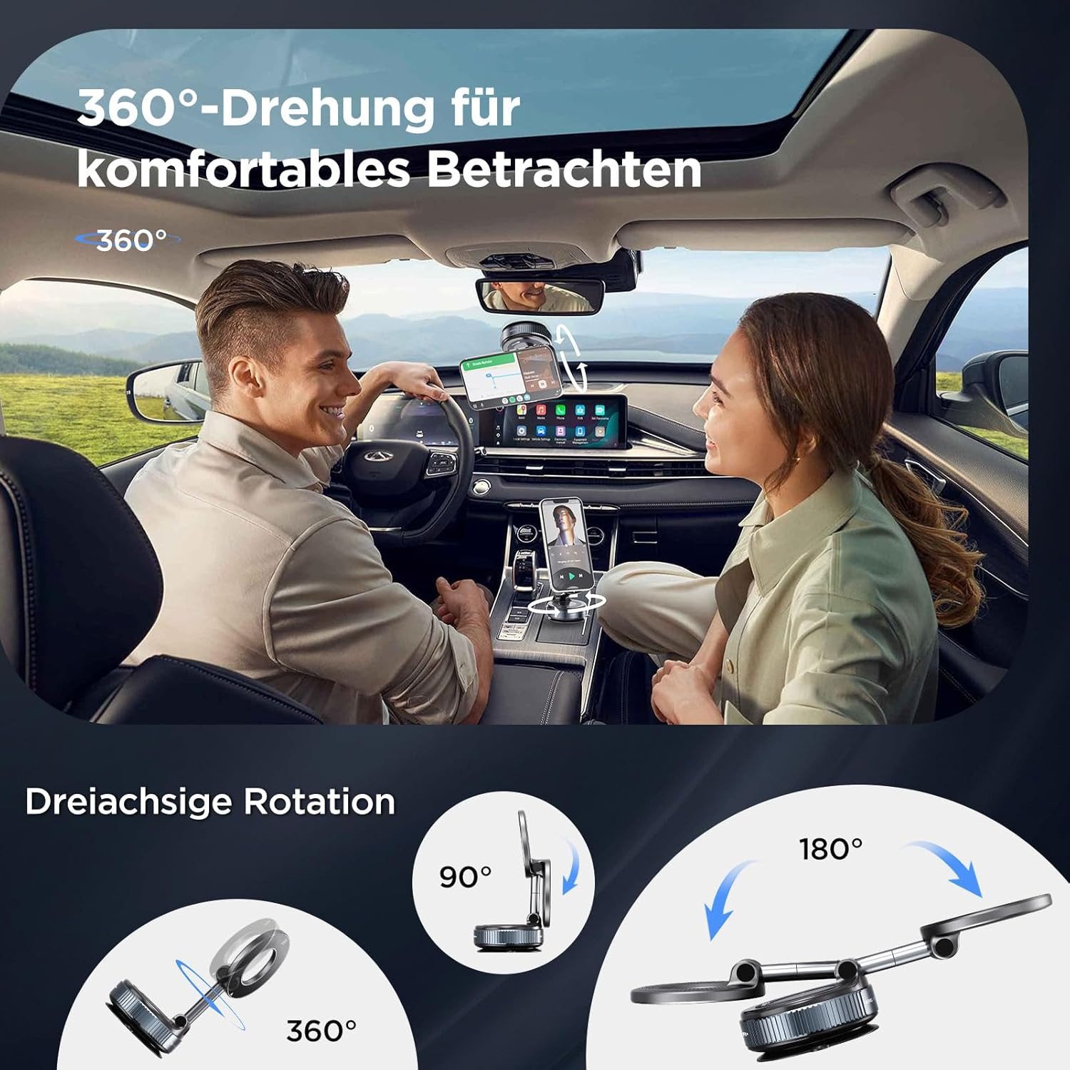Athlix Handy-Halterung Vakuum Magnet Handyhalterung Auto für Magsafe 360° Drehbar Halterung, (35 KG Tragkraft, N52-Magnet, für Apple/Google Pixel/Samsung)