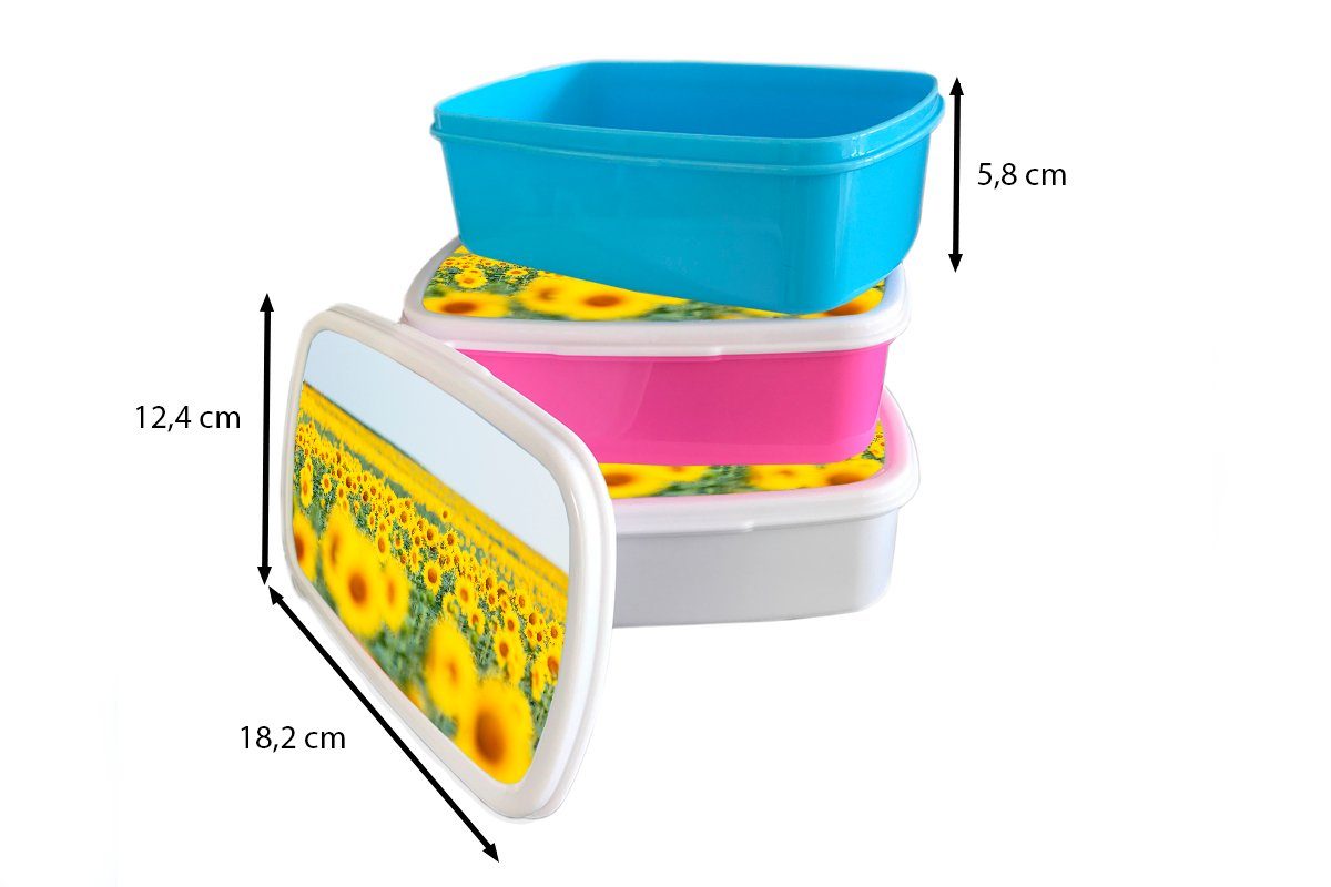 Brotdose, Jungs weiß für Brotbox Kinder MuchoWow und Mädchen Erwachsene, Sonnenblumen, Gelbes und für Feld Kunststoff, (2-tlg), voller Lunchbox