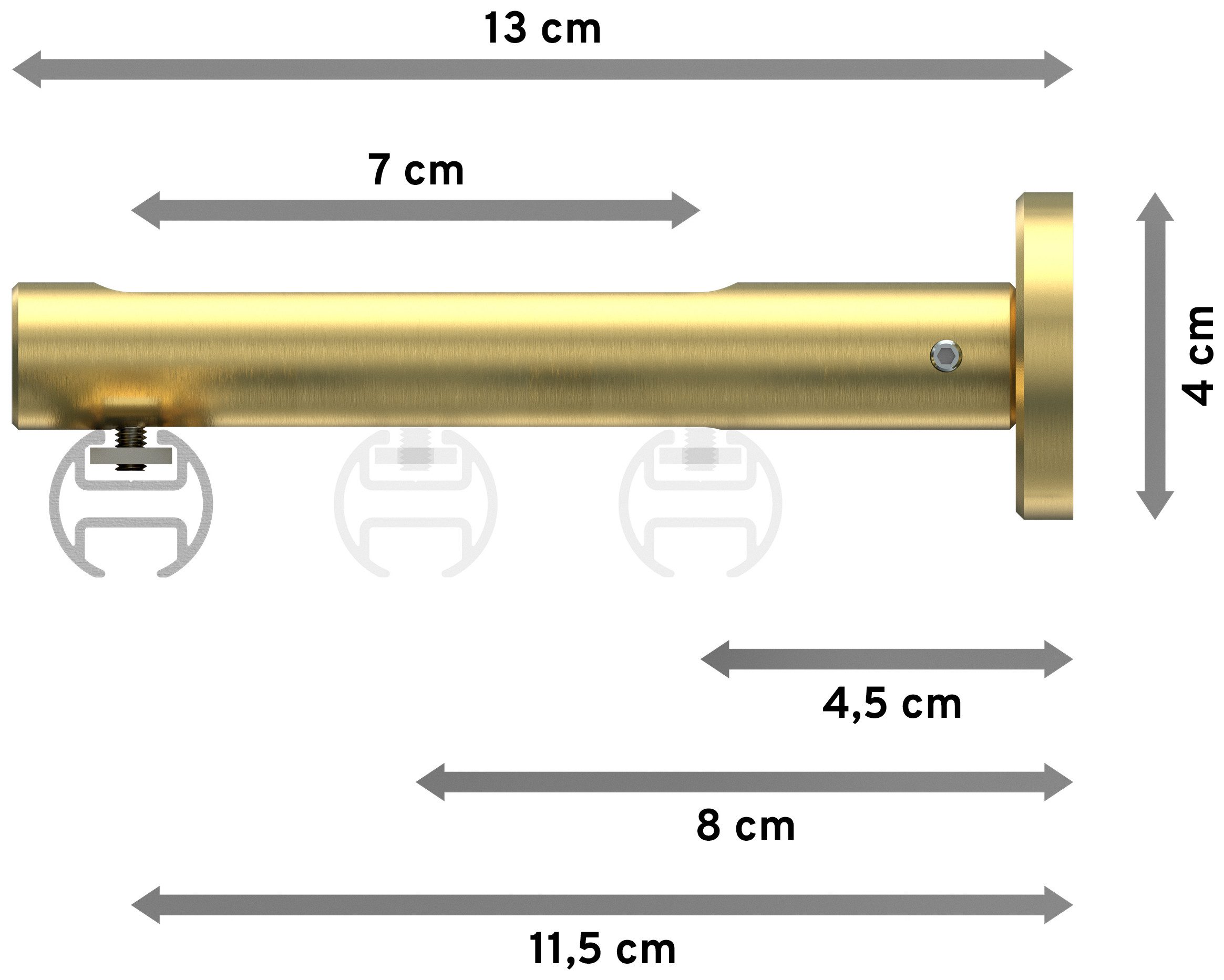 INTERDECO Innenlaufschiene Siteno Tanara, Ø 20 mm, 1-läufig, Fixmaß, kürzbar, Wandmontage, Aluminium, Messing-Optik
