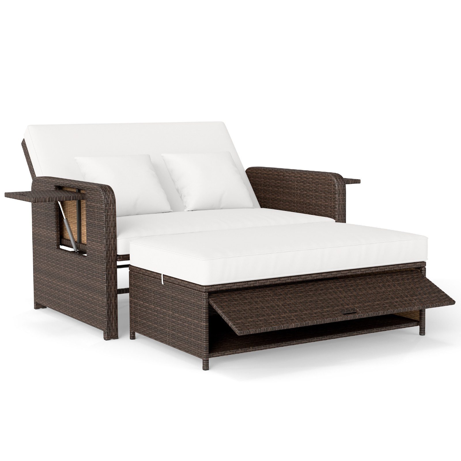 COSTWAY Loungebett, Rattan, 2-Personen, 3 in 1, mit verstellbarer Rückenlehne