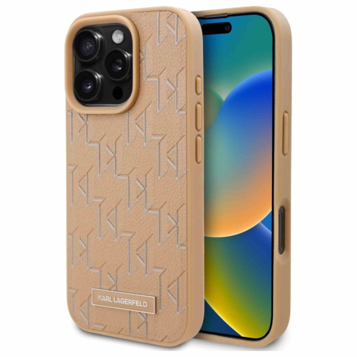 KARL LAGERFELD Smartphone-Hülle Karl Lagerfeld Apple iPhone 16 Pro Monogram Metal Logo MagSafe Hülle