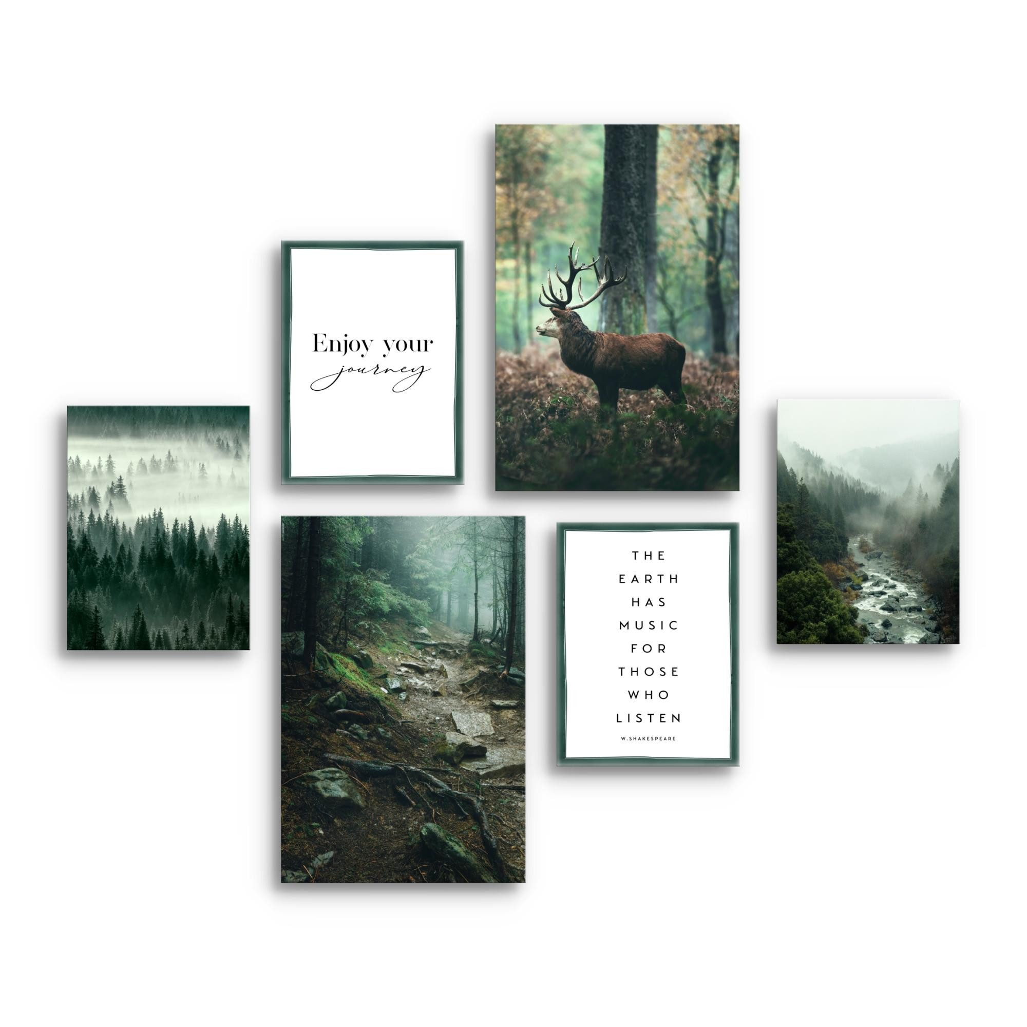 Novart Wandbild Wald Hirsch KOMPLETT AUFHÄNGFERTIG Natur Grün Wohnzimmer Sc günstig online kaufen