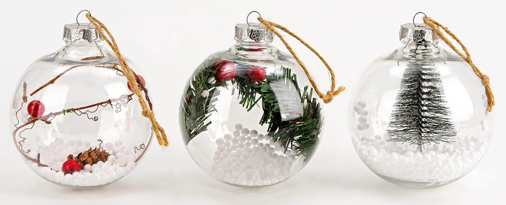 BRUBAKER Weihnachtsbaumkugel Christbaumkugel Set aus Acryl (9 St), Baumkugel Set mit Juteaufhängern, befüllte Weihnachtskugeln