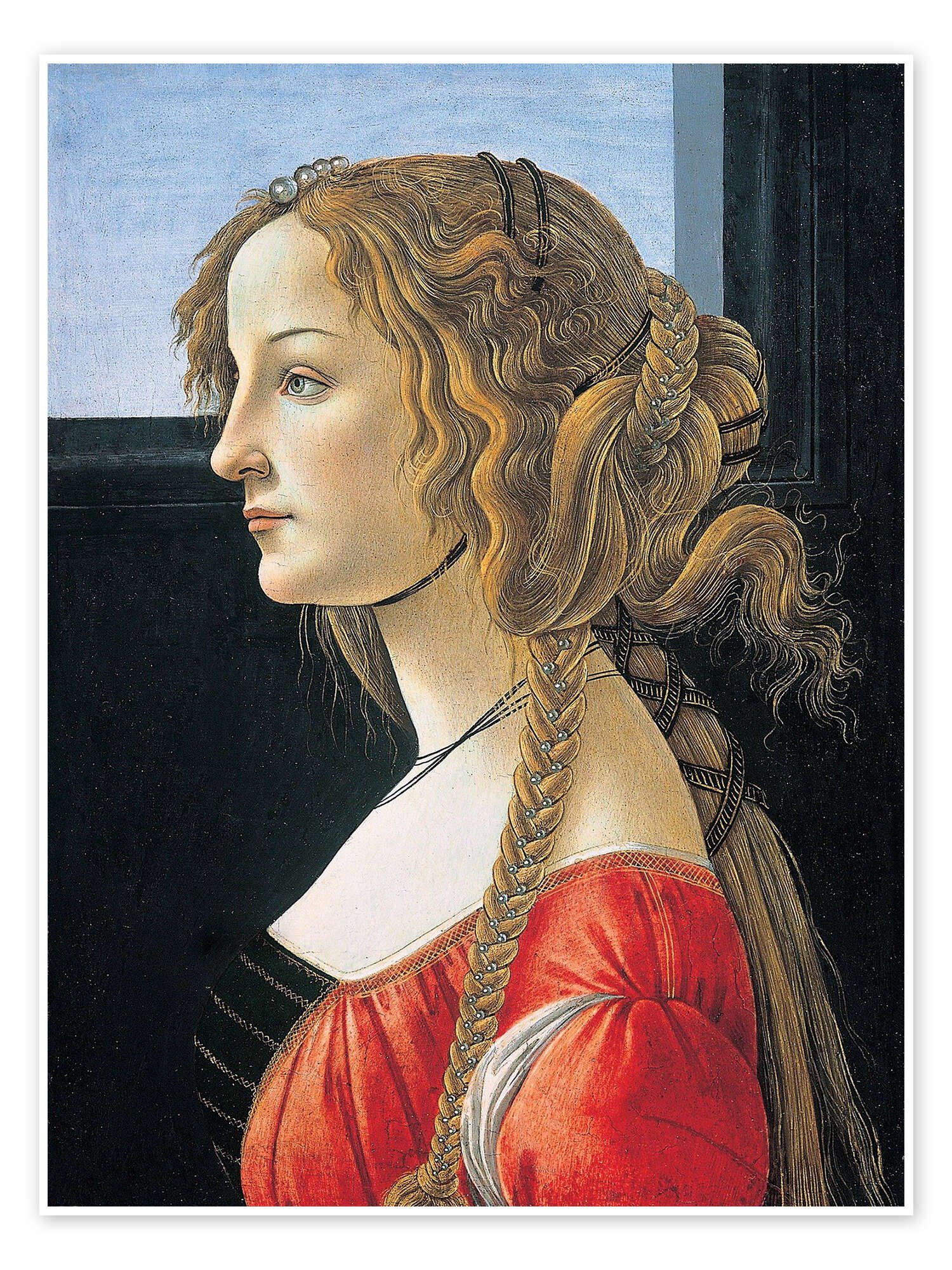 Posterlounge Wandbild Bildnis einer jungen Frau, 1476-1480, Sandro Botticelli, erhältlich als Poster, Leinwandbild, Wandsticker oder Acrylglasbild
