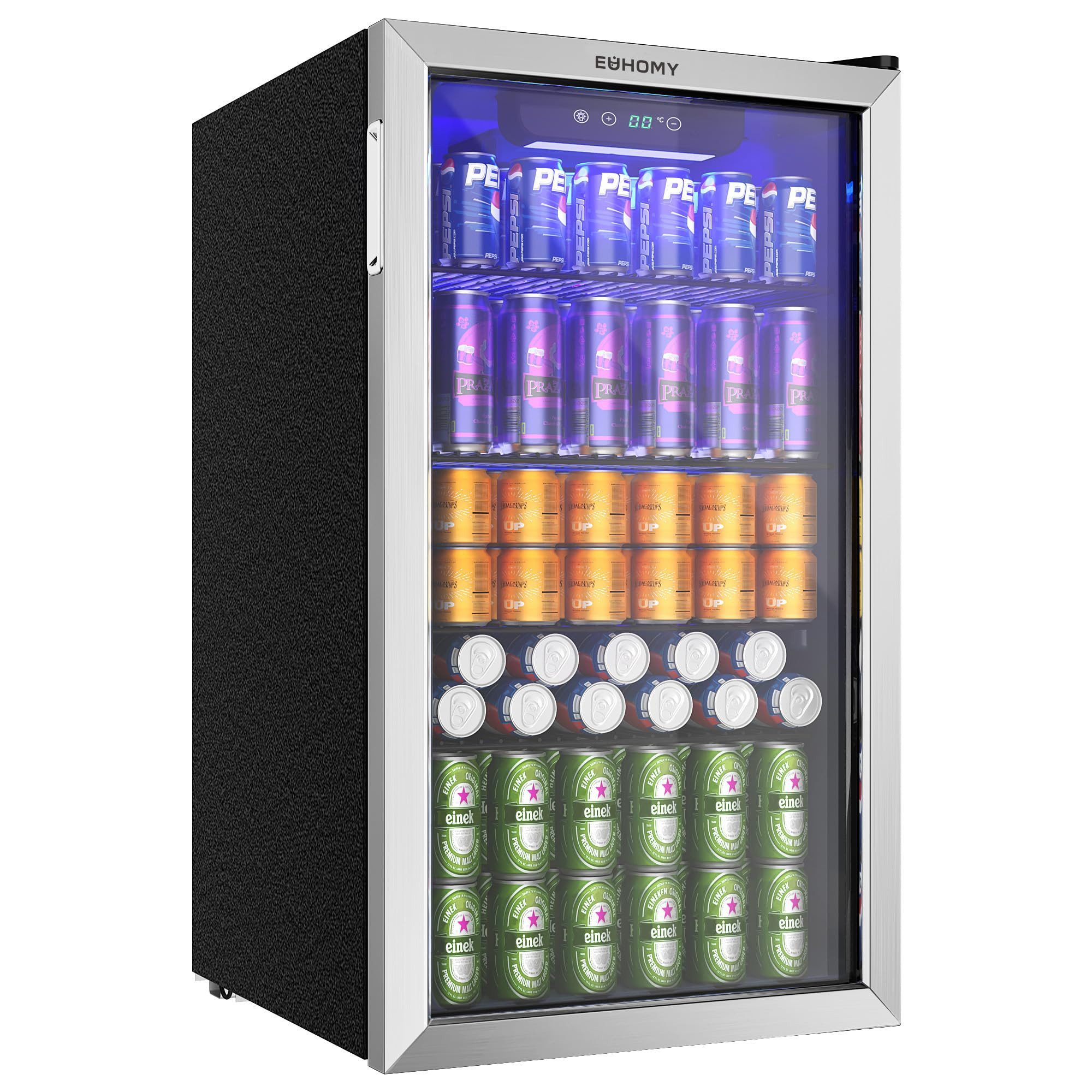EUHOMY Getränkekühlschrank 90L Mini-Kühlschrank für 126 Dosen mit verstellbaren Ablage Getränkekühlschrank, für Limonade, Bier oder Wein, für Zuhause, Bar und Büro