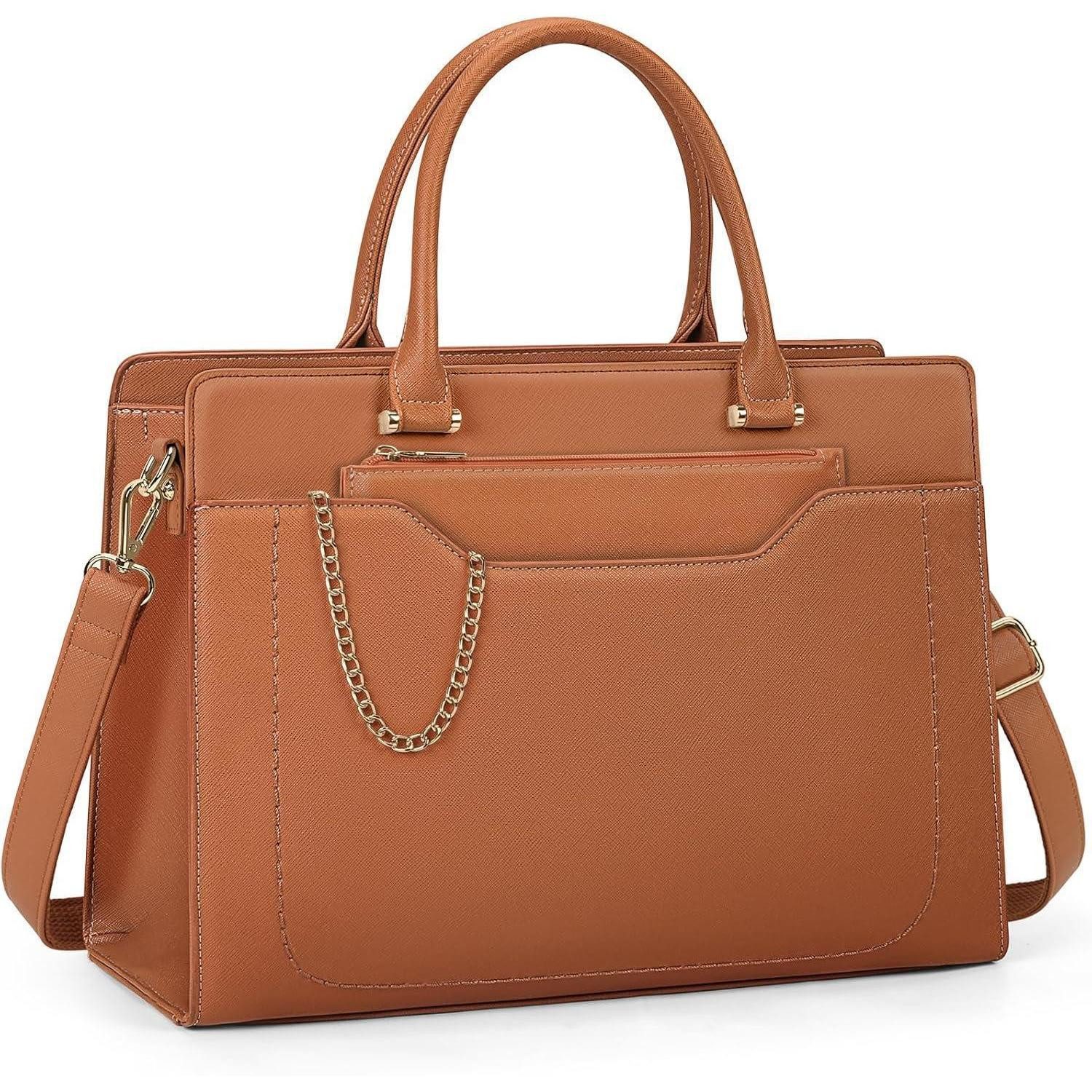 Shopper Laptoptasche Damen 15.6Zoll PU Leder Wasserdicht Business Brown