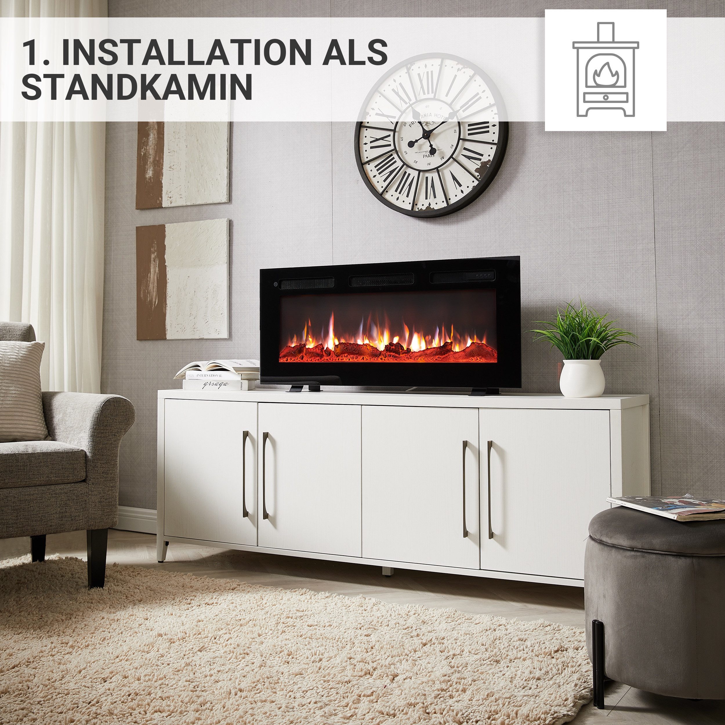 Balderia Elektrokamin BALDERIA -design Leif 40 - 3in1 E-Kamin, realistische günstig online kaufen