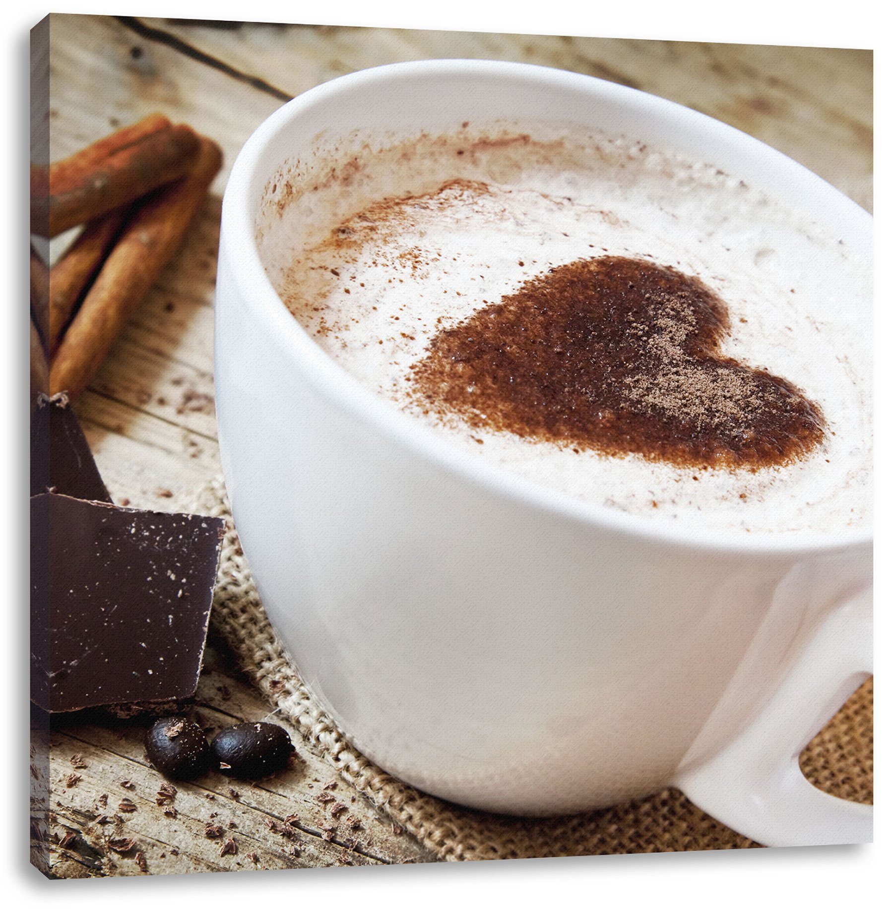 Pixxprint Leinwandbild Tasse Kaffee (1 mit St), fertig bespannt, Schokolade, Zackenaufhänger mit inkl. Leinwandbild Kaffee Tasse Schokolade