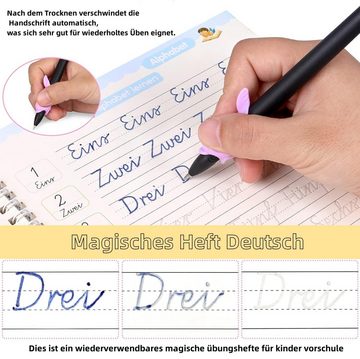 Lichtjäger Tagebuch Deutsches Zauberbuch, handgeschriebene Kinderbilder, 4 Bücher, Kalligraphie-Übungsheft, Wiederverwendbare Arbeitshefte für Kinder