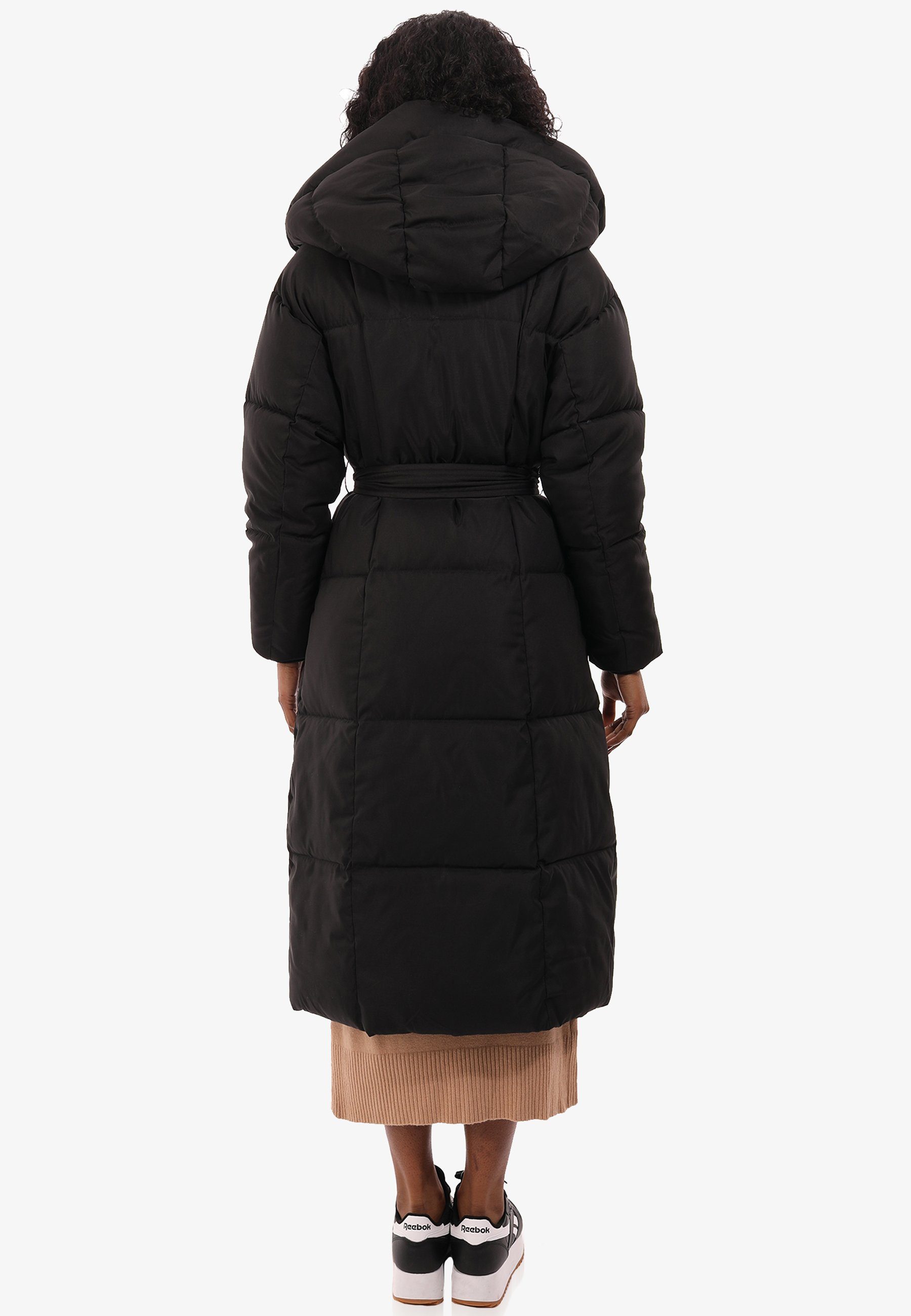 YC Fashion & Style Wintermantel Steppmantel mit großer Kapuze und Taillengürtel mit Kapuze