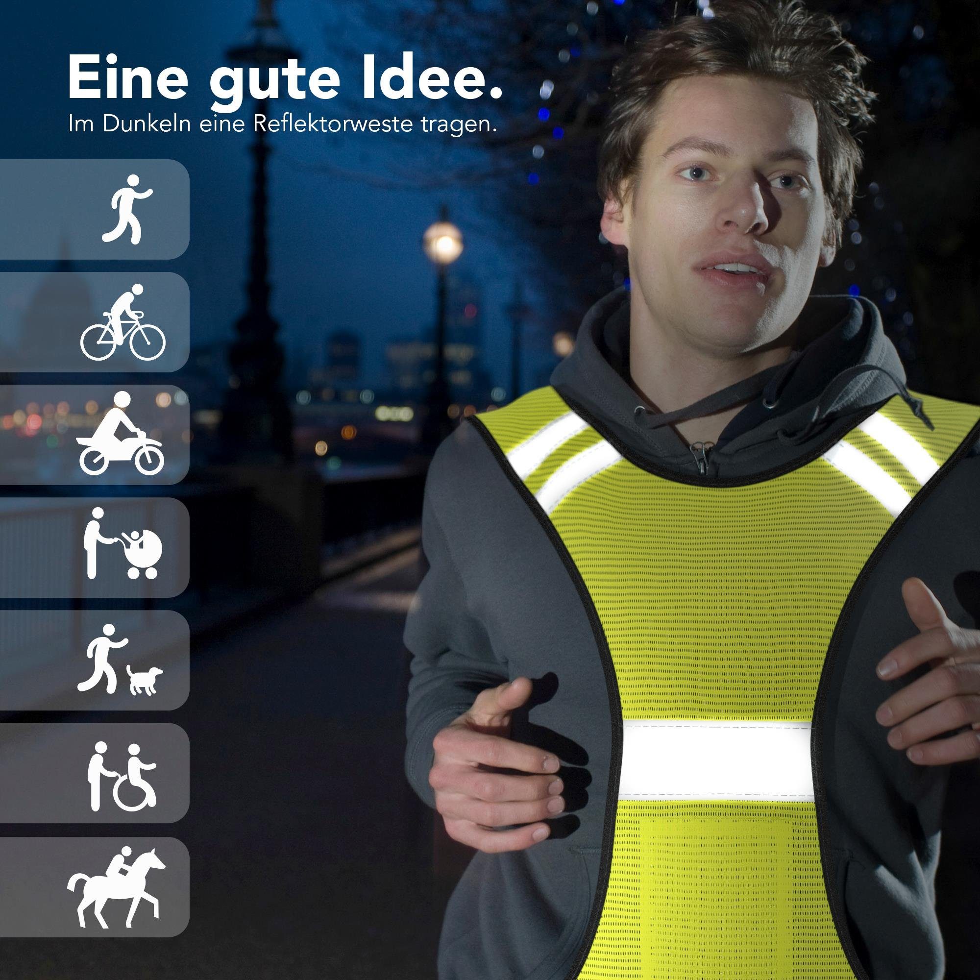 EAZY CASE Warnweste Universal Warnweste Sichtbarkeit Klett Warnweste für Straßenverkehr Reflektoren im mit Gelb Sport
