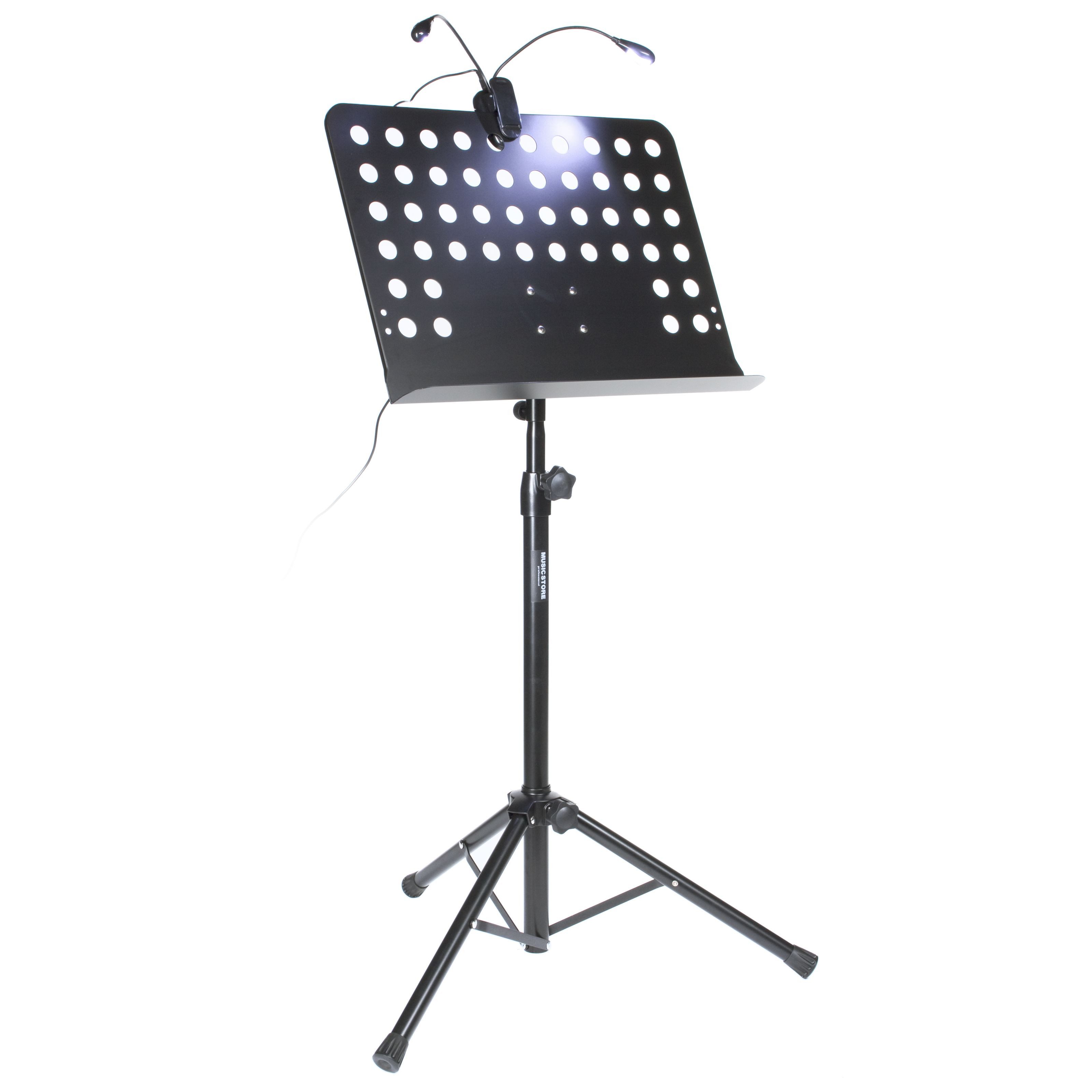 MUSIC STORE Notenpult, (Notenständer-Set Höhe verstellbar 650-1250mm Stahl Schwarz 3.8kg inklusive LED FlexLight, Stative & Halter, Notenständer), Notenständer, höhenverstellbar, LED FlexLight