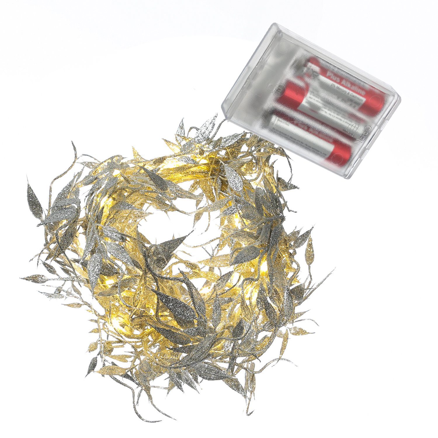 MARELIDA LED-Lichterkette Drahtlichterkette glitzernde Blätter biegsame Girlande 150cm silber, 30-flammig
