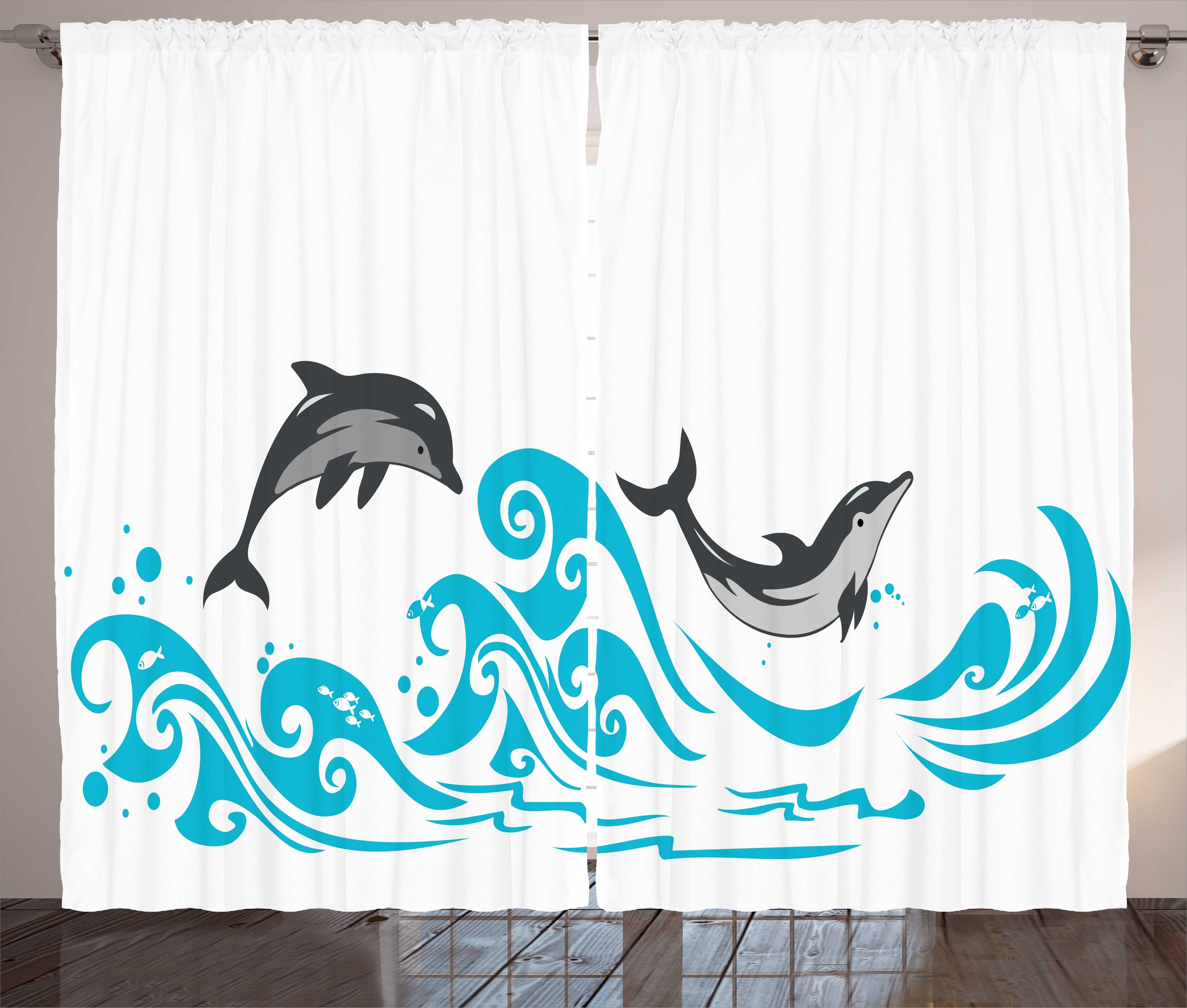 Gardine Big Fish Schlaufen Wellen und Abakuhaus, Säugetier Haken, Kunst Schlafzimmer Kräuselband Delfin Vorhang mit