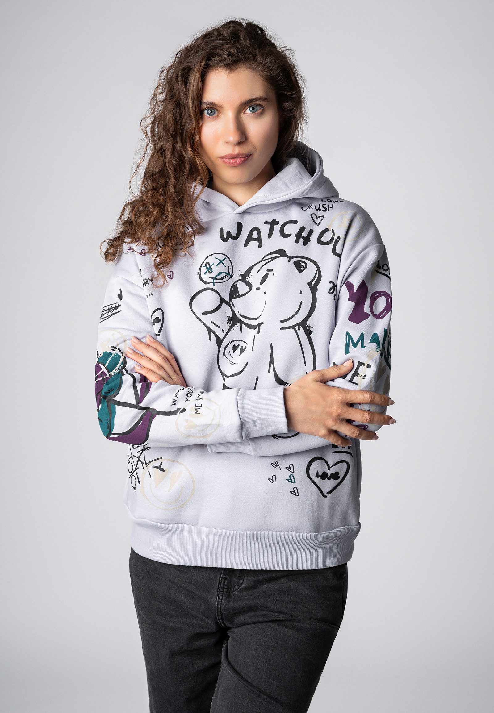 SUBLEVEL Kapuzenpullover Damen Hoodie mit Alloverprint Sweater, Kapuzenswea günstig online kaufen