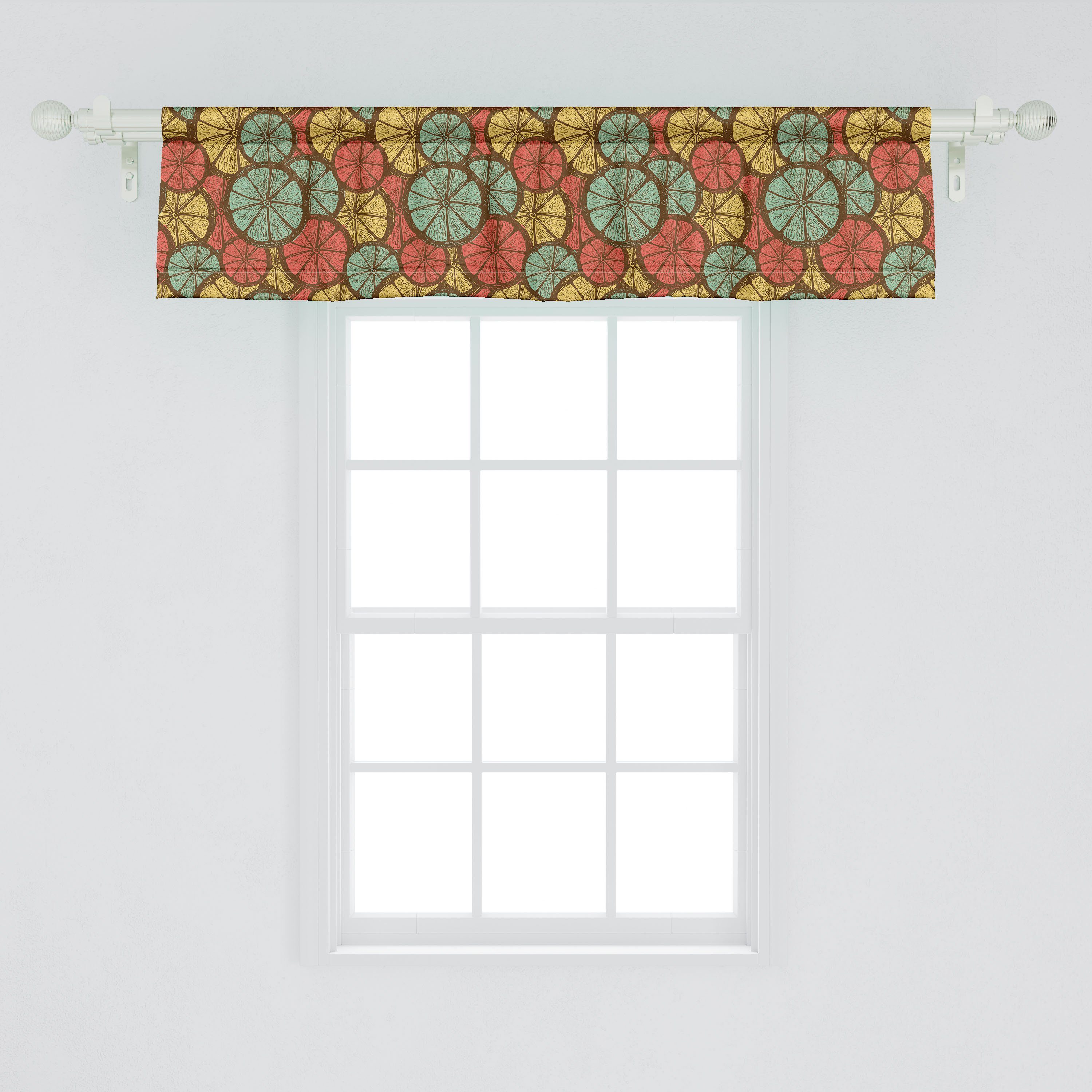 Scheibengardine Vorhang für Abakuhaus, Küche Stangentasche, Schlafzimmer Dekor mit Microfaser, Skizze Retro-Stil Volant Obst Orangen