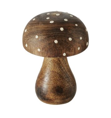 Spetebo Dekofigur Mangoholz Deko Pilze 3er Set - 10 / 8 / 7 cm (3 St), Holz Fliegenpilz Figur zur Herbst Dekoration