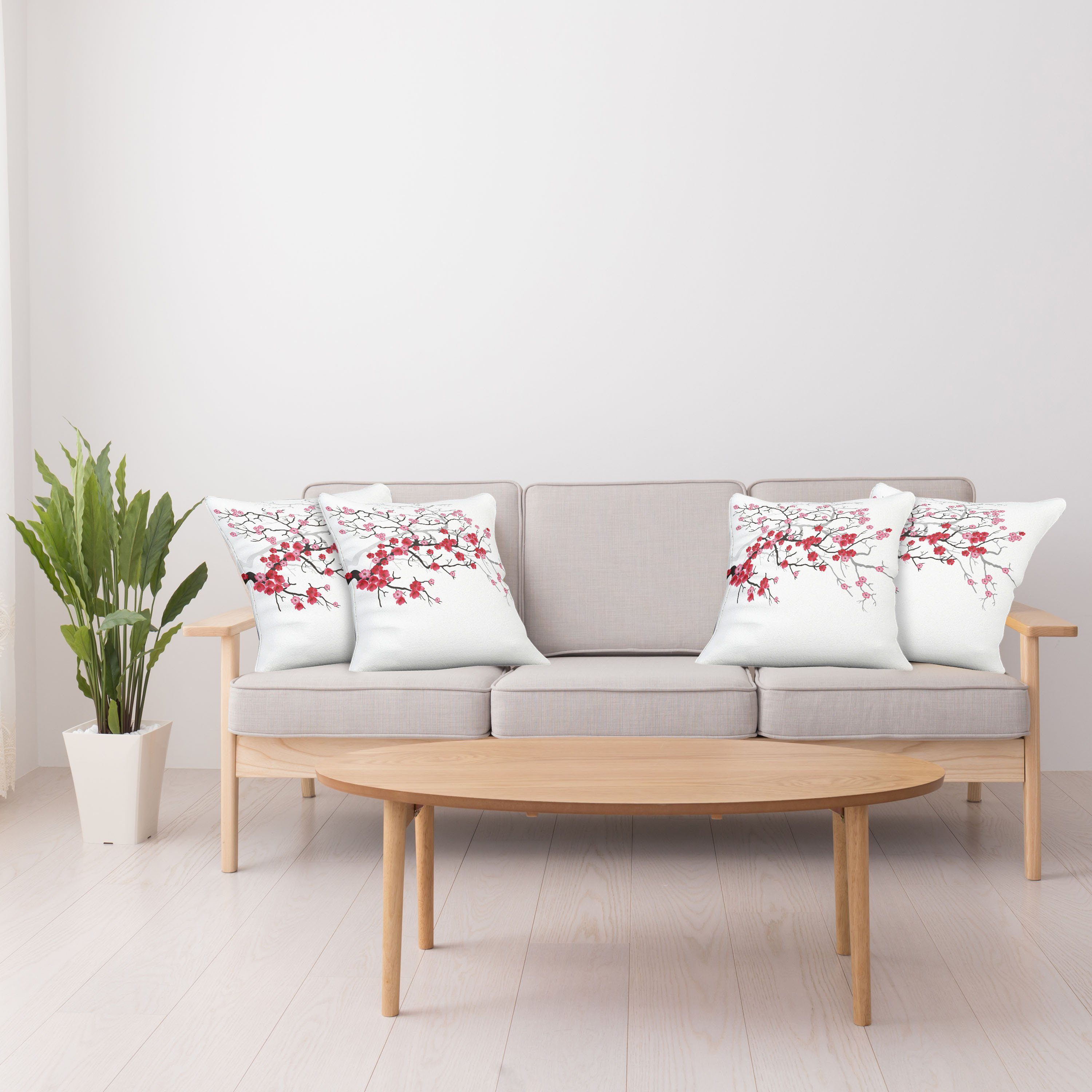 Kissenbezüge Modern Accent Stück), Sakura-Blüten japanisch Abakuhaus Digitaldruck, Doppelseitiger Pflanze (4