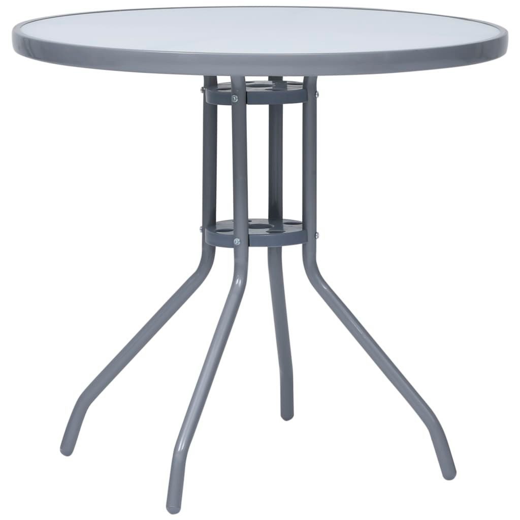 furnicato Gartentisch Runder 80 x 72 cm in Hellgrau aus Glas und Stahl (1-St), Eleganter Outdoor-Tisch als Kaffee- oder Teetisch für die Terrasse
