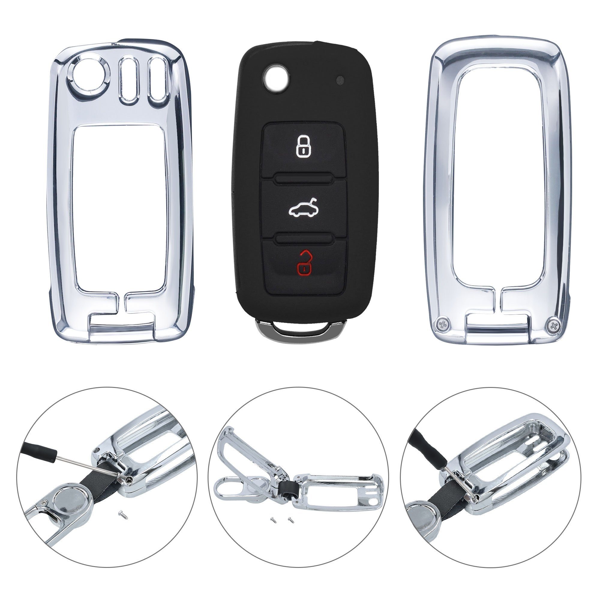 Autoschlüssel Metall kwmobile für VW Schutzhülle Silber Hardcover Seat, Hülle Skoda Schlüsseltasche