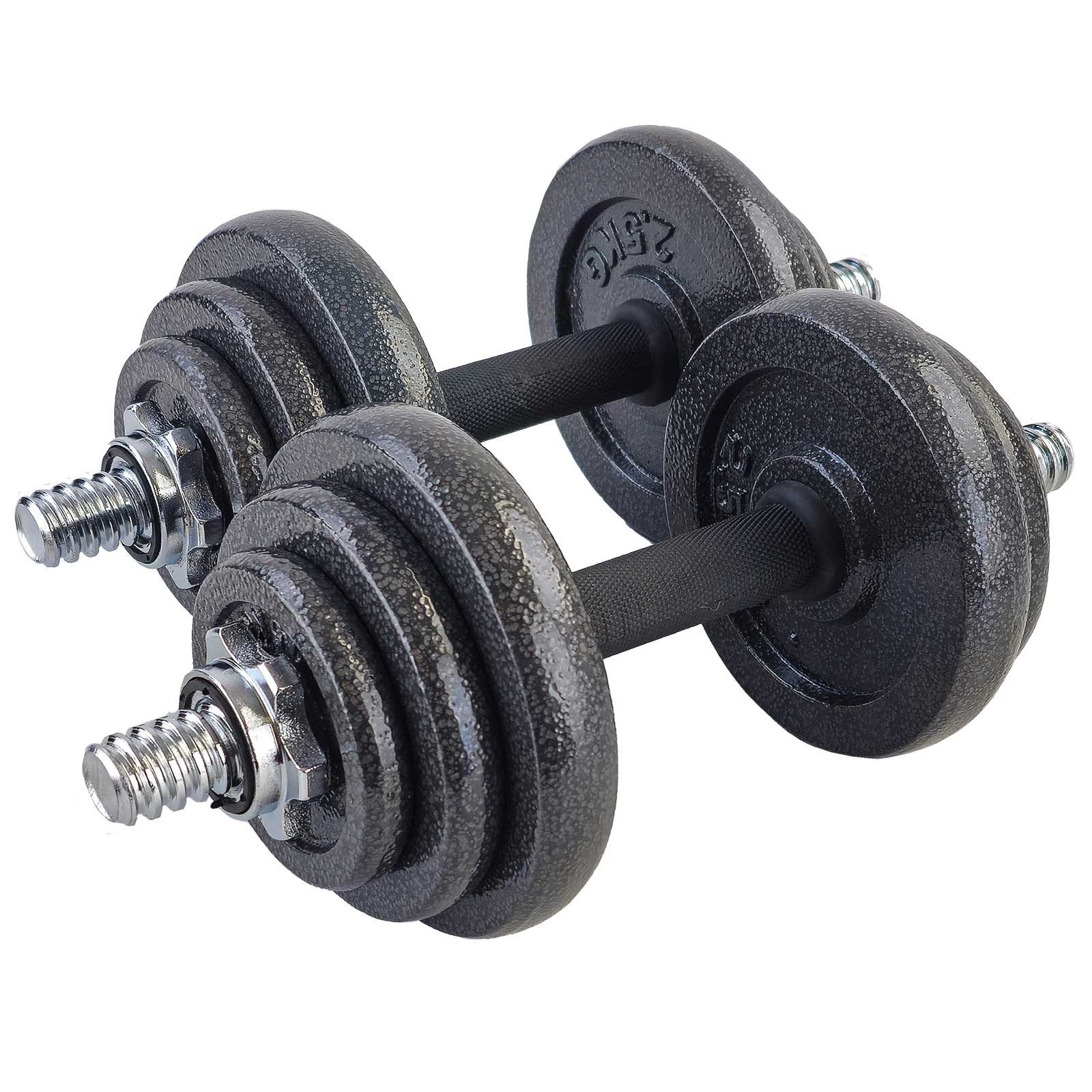 RAMROXX Hantel-Set 20 kg Profi Hantel Kurzhantel Langhantel Set Schwarz Gusseisen