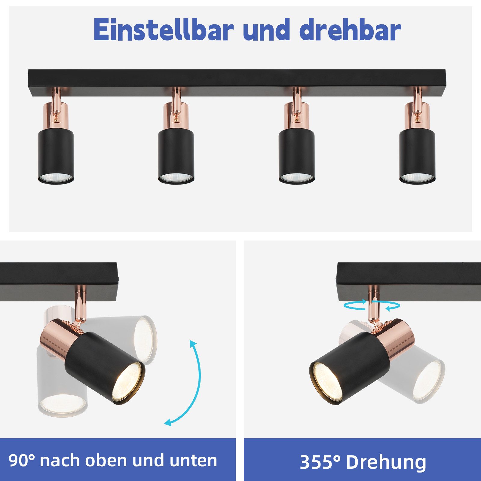 ZMH Deckenstrahler Schwarz-Rosagold 355° Drehbar Wandstrahler günstig online kaufen