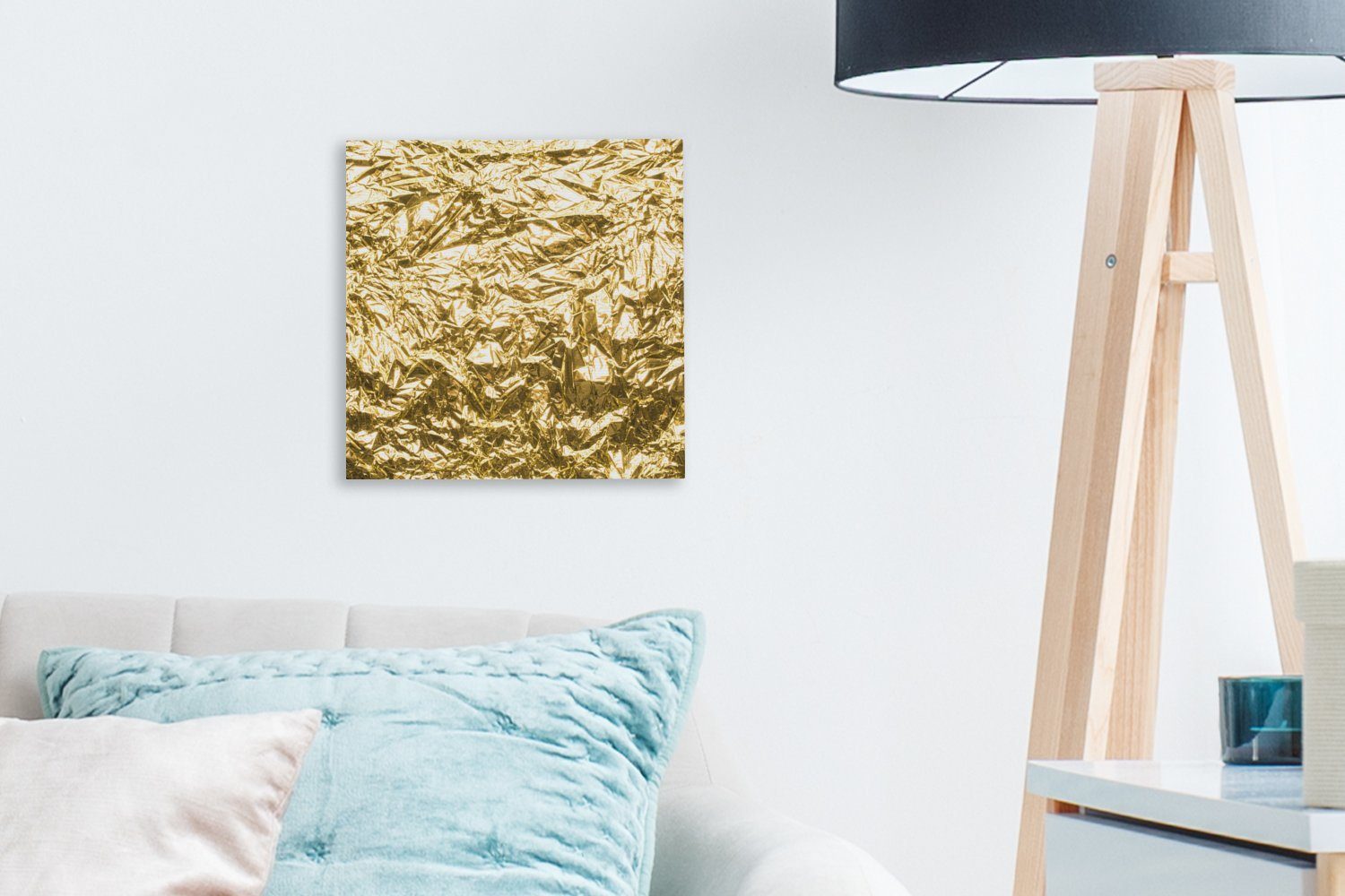 mit faltiger Bilder Schlafzimmer (1 Wohnzimmer Leinwandbild OneMillionCanvasses® Textur, Goldfolie St), Leinwand für