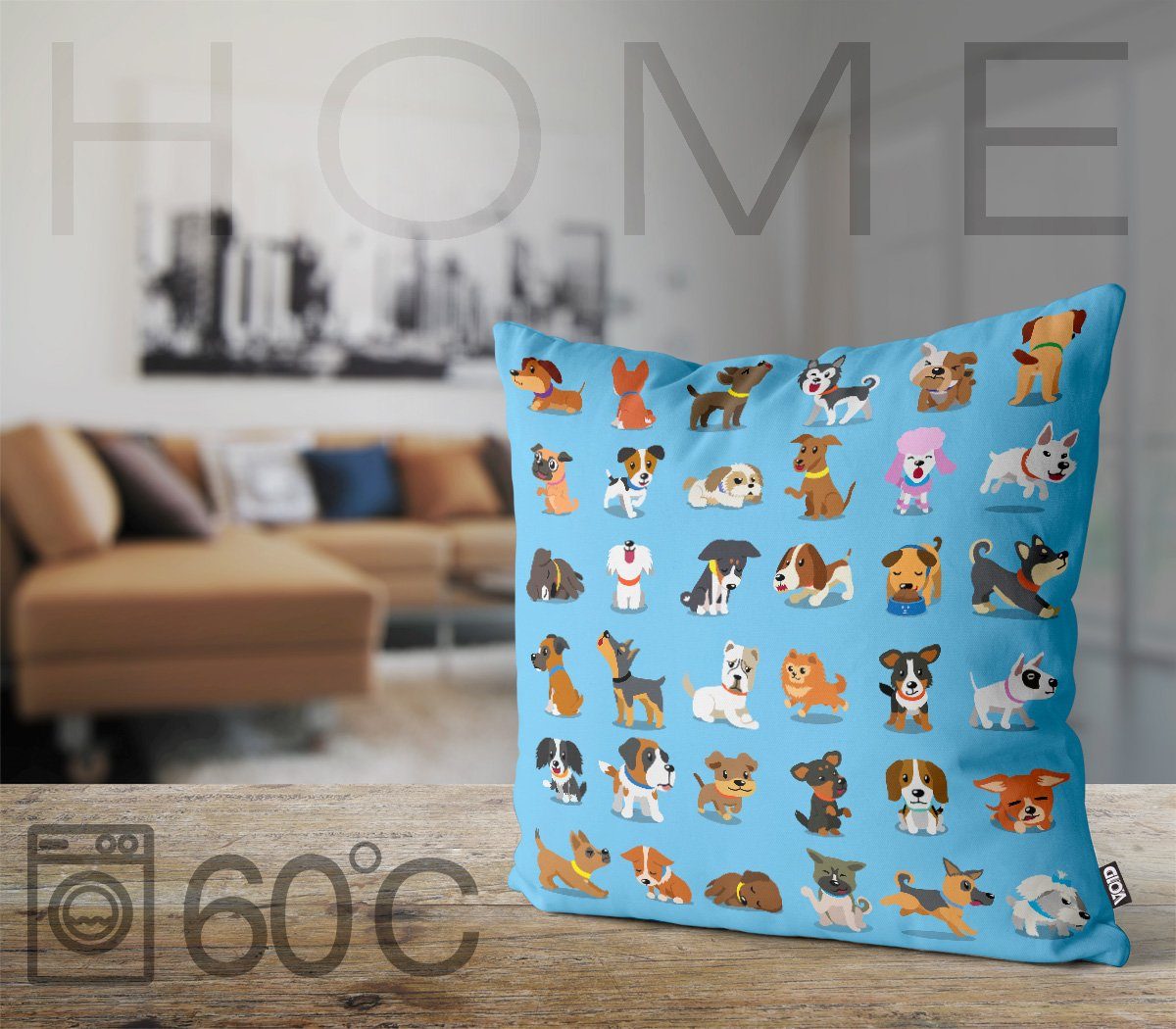 Hündchen (1 Kinder Comic blau Sofa-Kissen Haustier VOID Kissenbezug Hundewelpen Tiere Kissenbezug, Hunde Welpen Stück),
