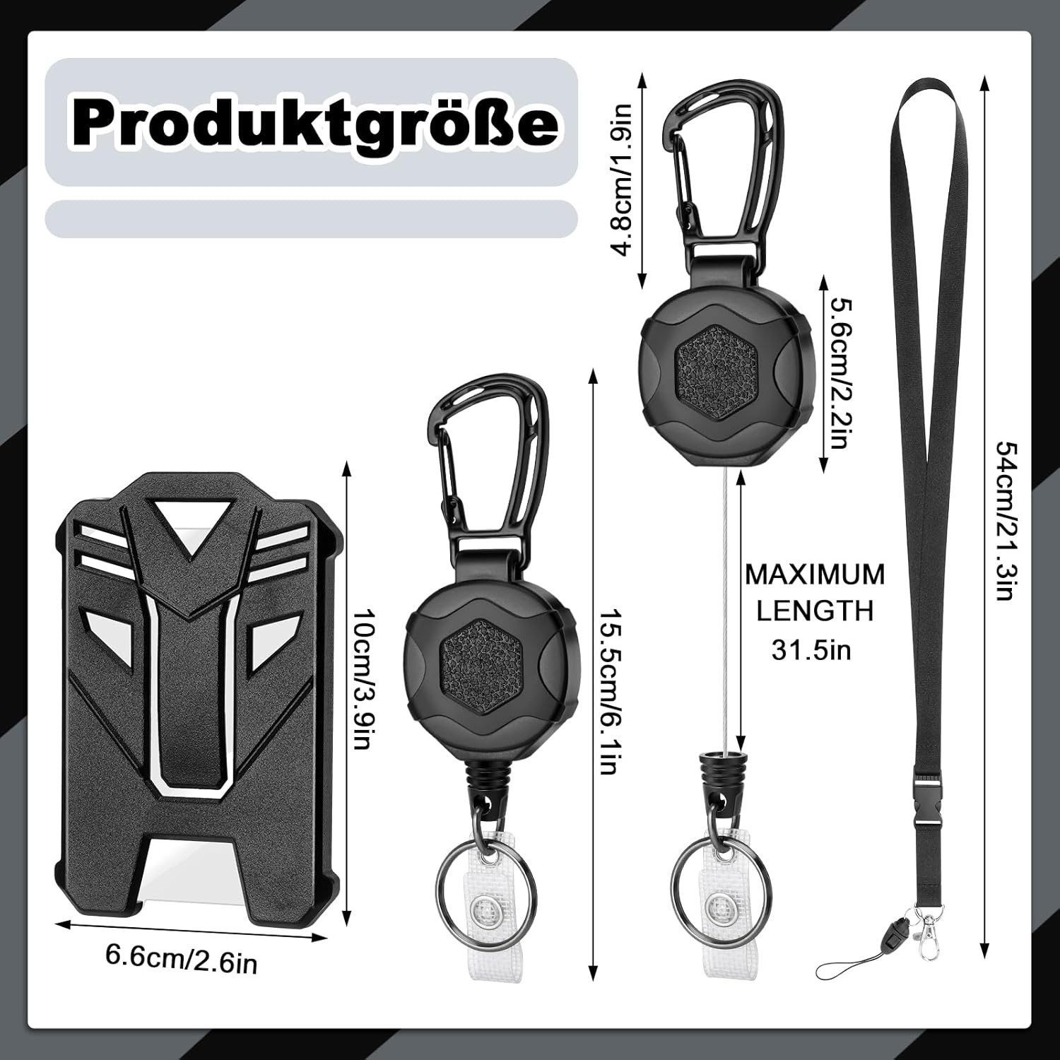 FELIXLEO Schlüsselanhänger Set 2 Set Schlüsselanhänger Ausziehbar 80cm Stahlseil Ausweishülle ID (4-tlg)
